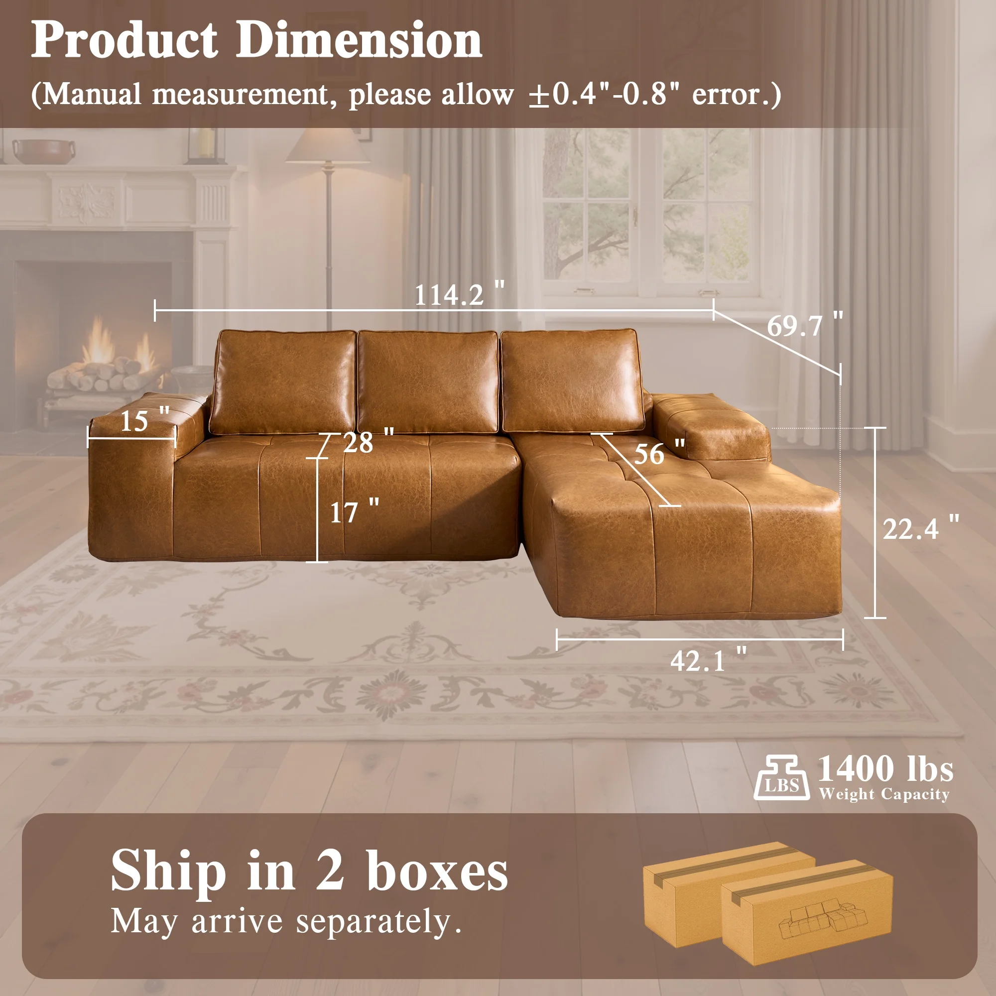 Ovios 106" L-Shaped Sectional Sofa Modern Modular Cloud Couch with Deep Seating Upholstered Sofa for Living Room Bedroom, No Assembly Required, Black(Corduroy) - Image 72