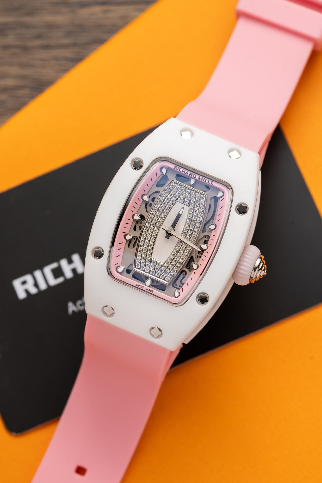 Richard Mille RM07-01 Ceramic Best Replica Watch Pink Rubber Strap 36mm - Top club