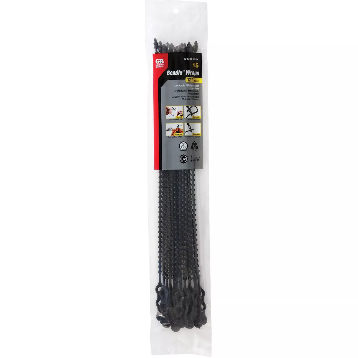 Gardner Bender Beadle Wrap 12 In. x 1/4 In. Black Flexible Plastic Cable Tie (15-Pack)