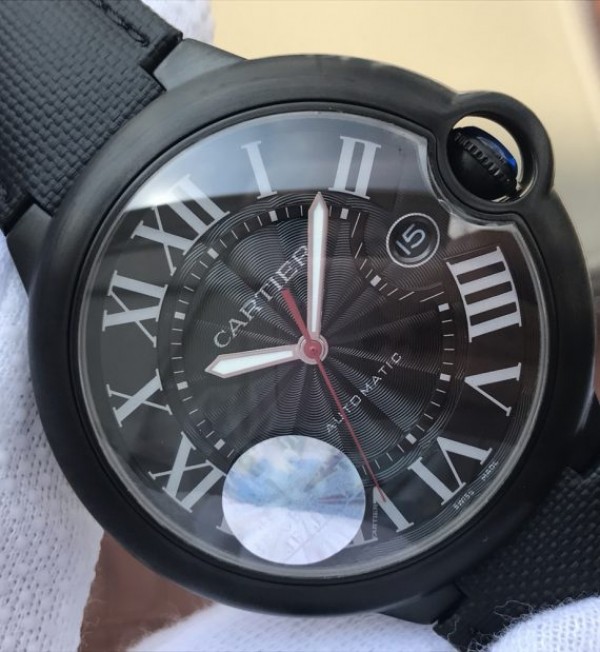 Replica Cartier JF Ballon Bleu 42mm DLC All Black Black Textured Dial Leather Strap A1847 - Top club