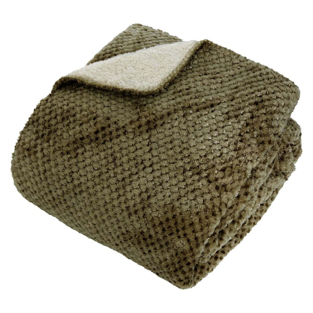 Flannel throw with sherpa effect "Lyno" Khaki Green, 170x130 cm