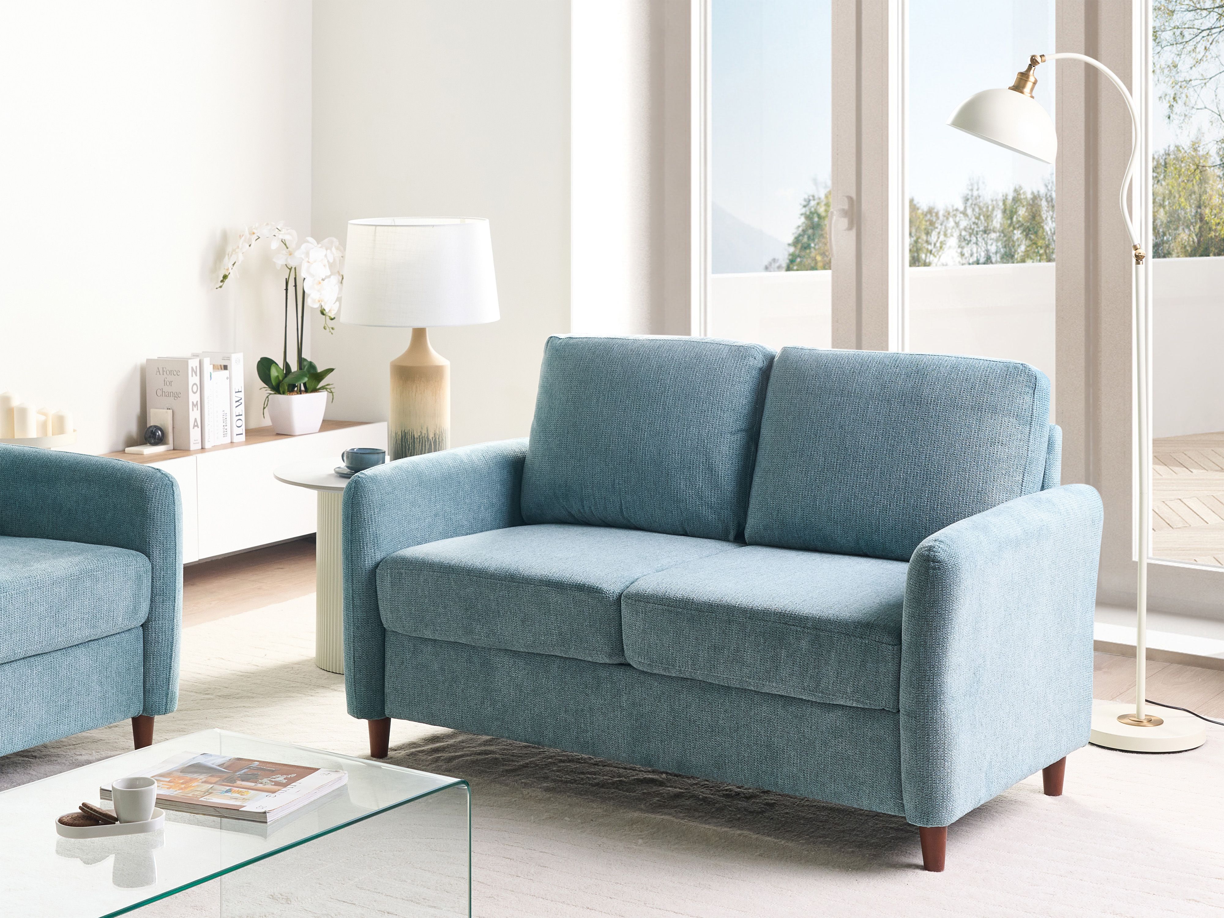 Sofa 2 Seater MARE Fabric Blue with Storage