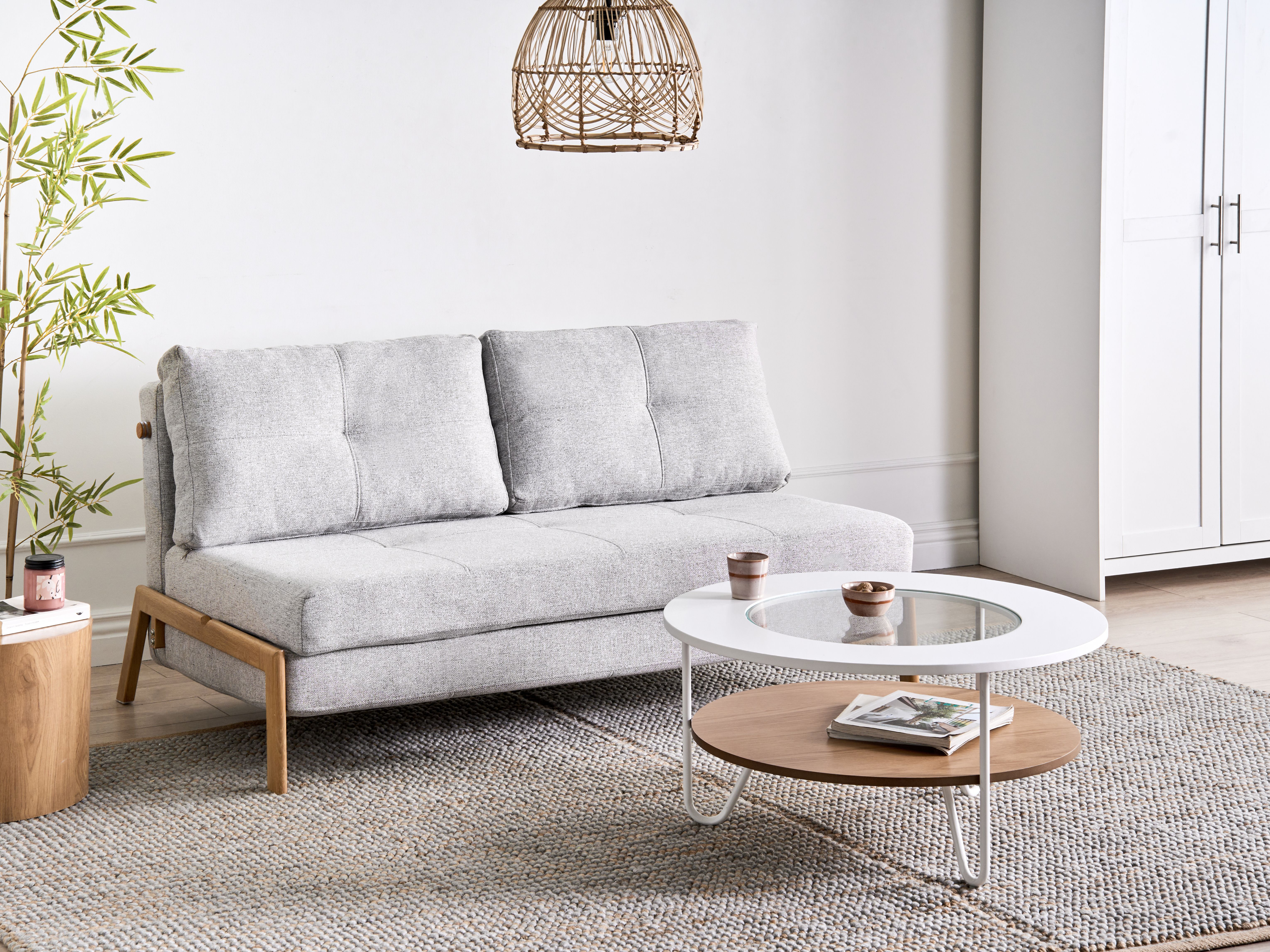 Sofa Bed 2 Seater EDLAND Fabric Light Grey
