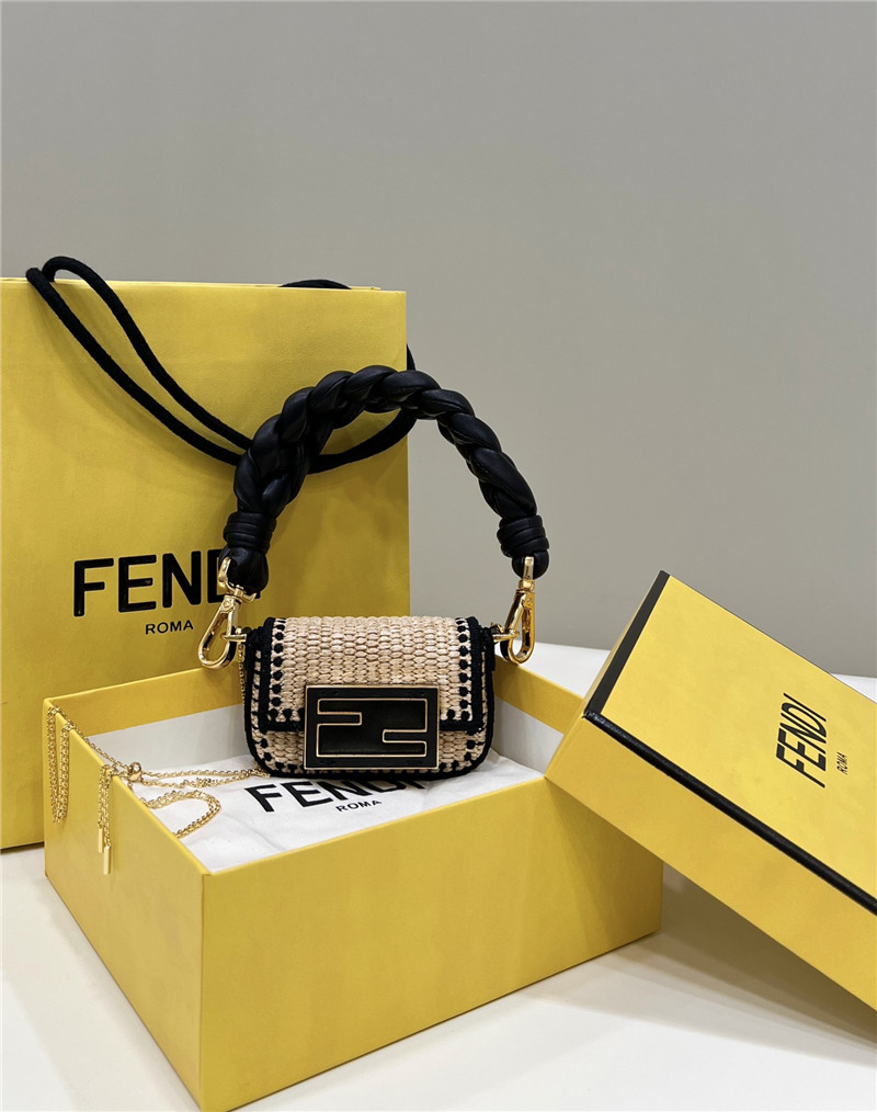 fendi Nano baguette raffia charm mini bag - Replicaclubs