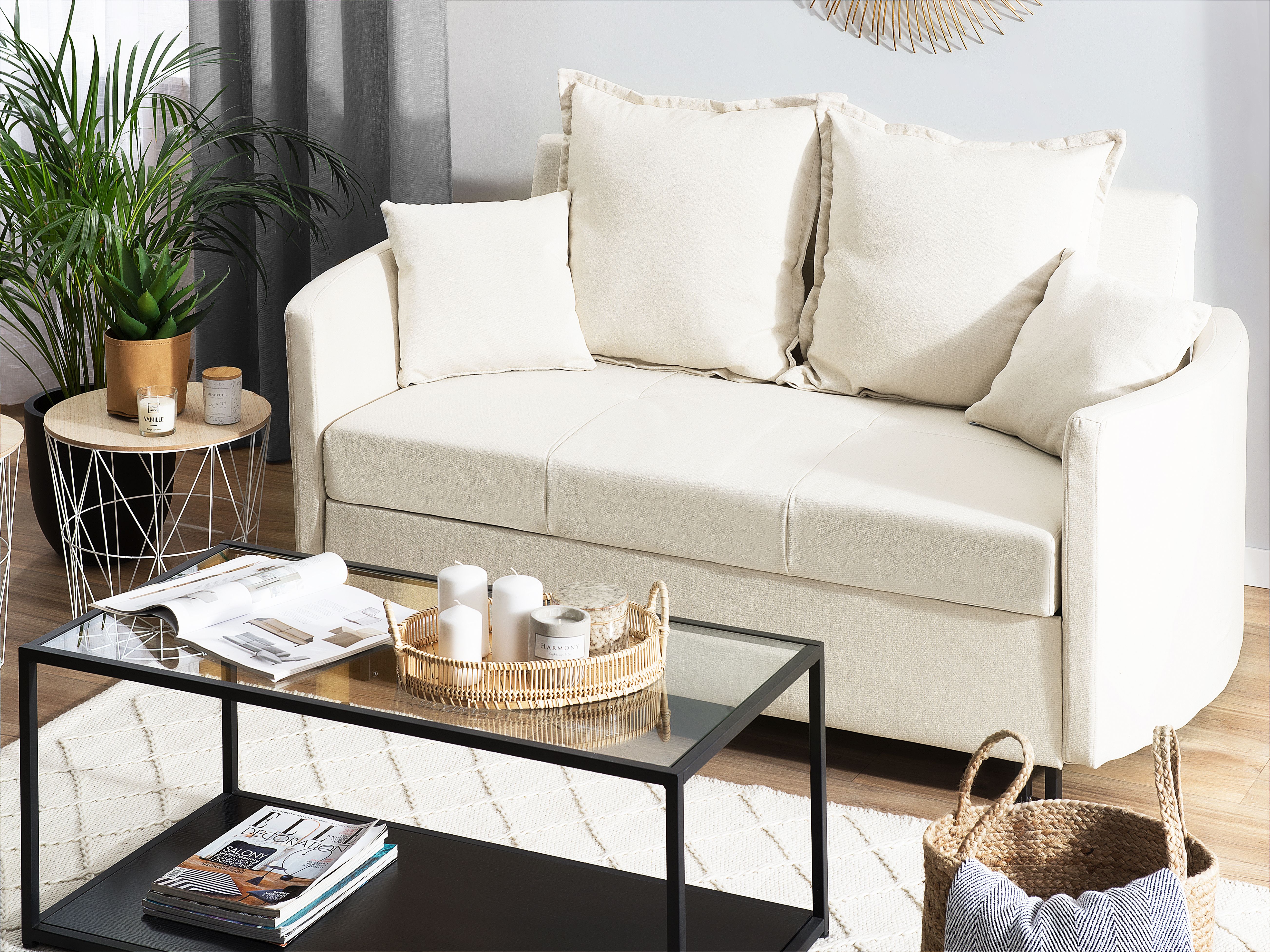 Sofa Bed 2 Seater HOVIN Fabric Light Beige