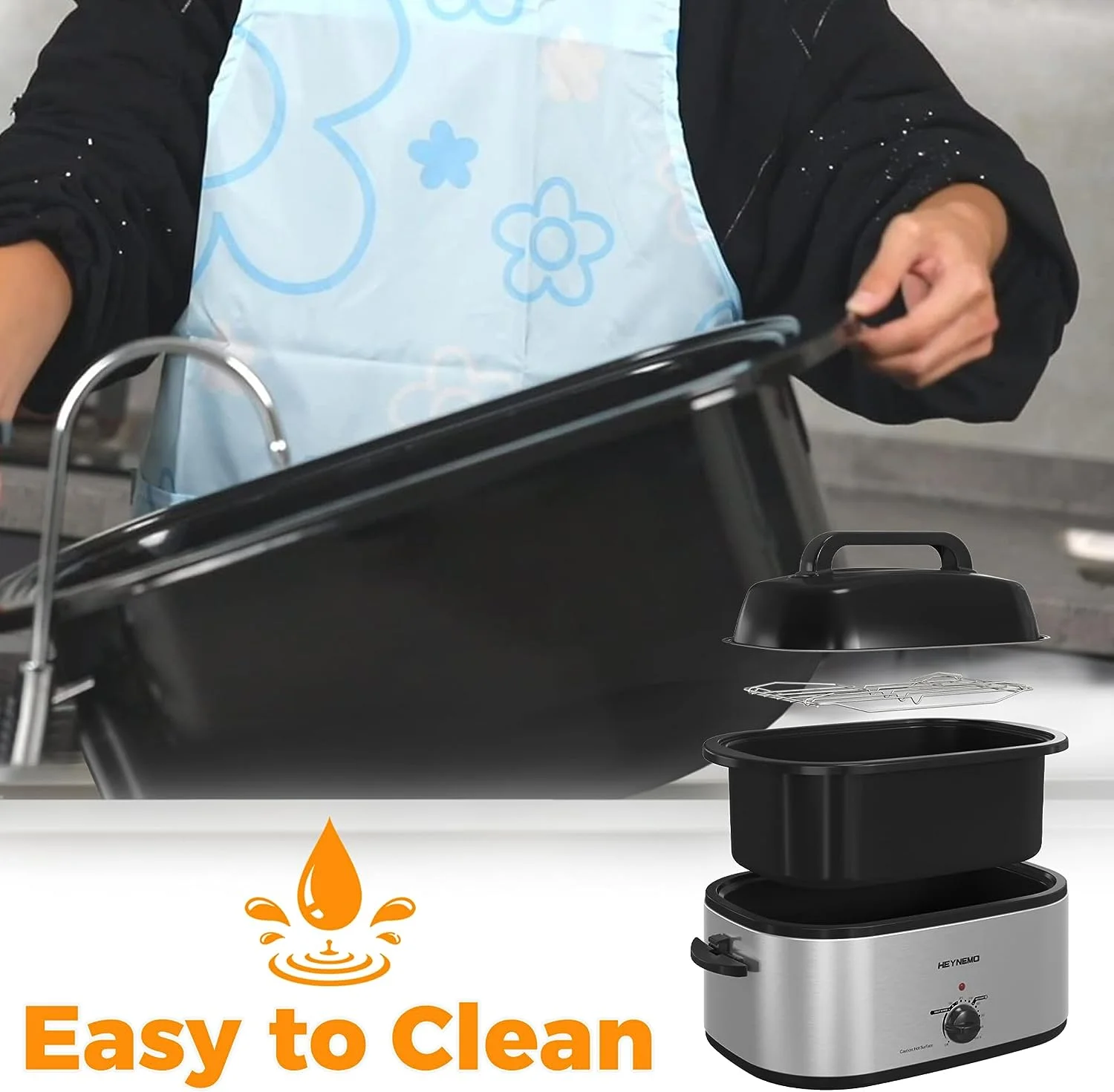 Superjoe 26QT Electric Roaster Oven, Stainless Steel, Self-Basting Lid Removable Insert Pot, Black - Image 27