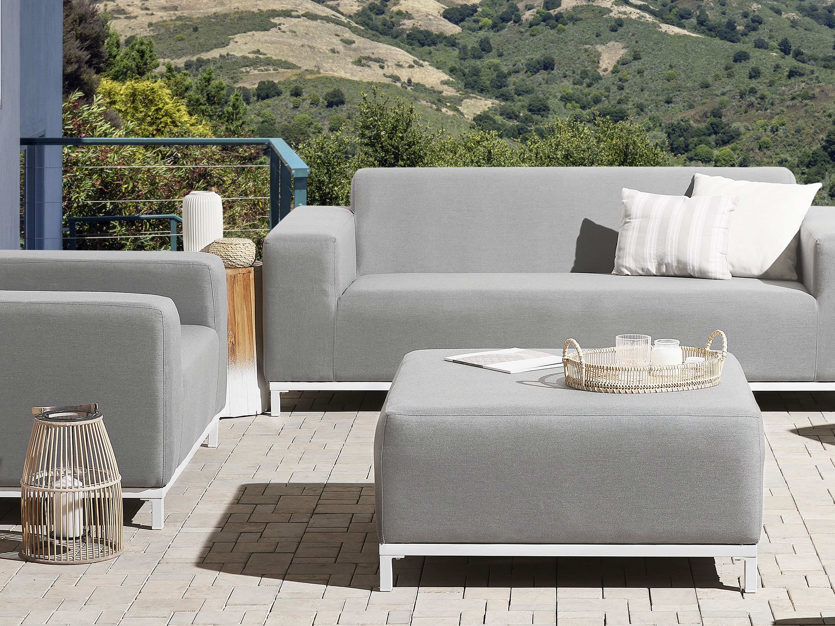 Ottoman ROVIGO Fabric Light Grey
