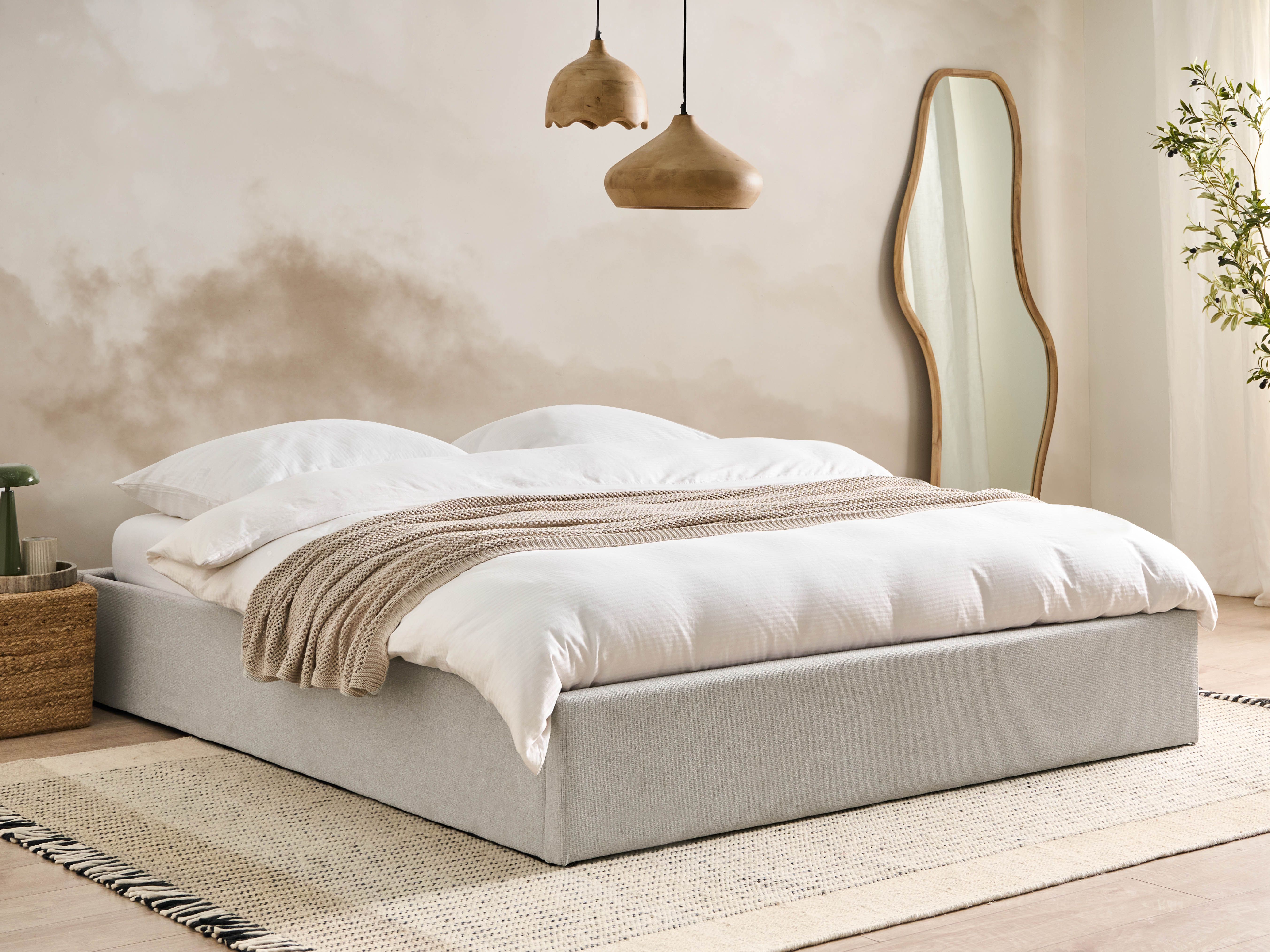 Ottoman Bed without Headboard Fabric DINAN 180 x 200 cm (EU Super King) Light Grey