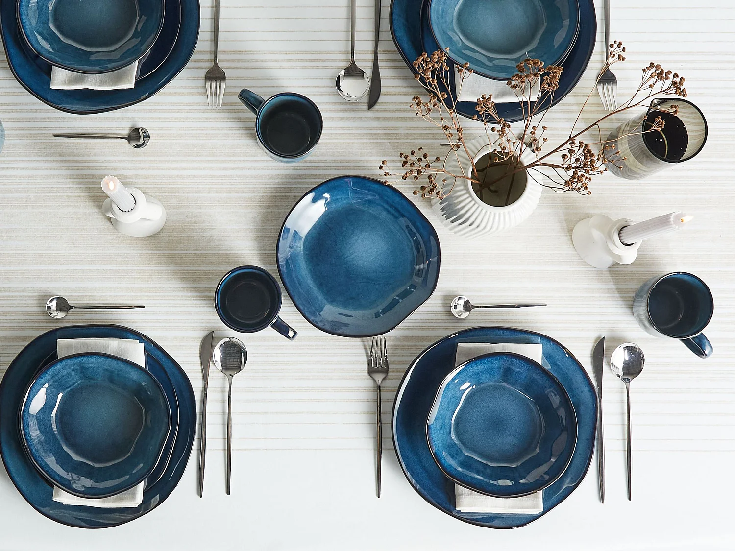 Set de 16 couverts de table HAWTHORN Grès Bleu