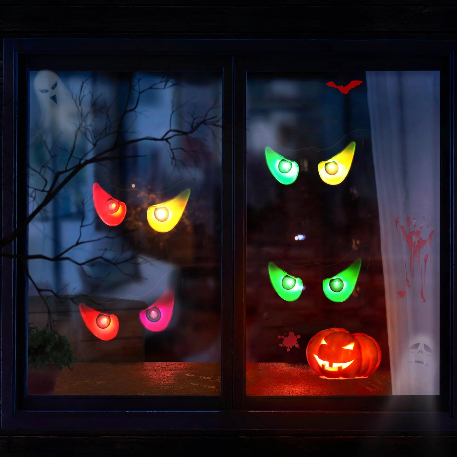 Toodour Halloween Ghost Eyes Lights, 10 LED Battery Halloween Lights with RGB Flashing Eyes, Waterproof Spooky Eyeball Halloween String Lights for Graveyard Indoor Outdoor Decorations - Image 6 Toodour Halloween Ghost Eyes Lights, 10 LED Battery Halloween Lights with RGB Flashing Eyes, Waterproof Spooky Eyeball Halloween String Lights for Graveyard Indoor Outdoor Decorations - Image 6