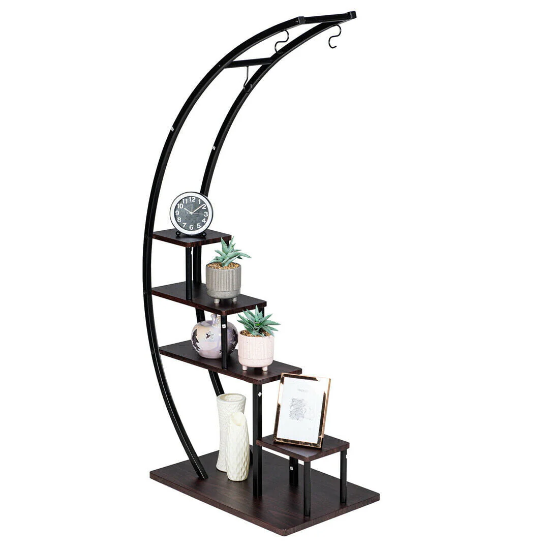5 Tier Metal Plant Stand Indoor Curved Circular Display Book Shelf Storage - Image 14