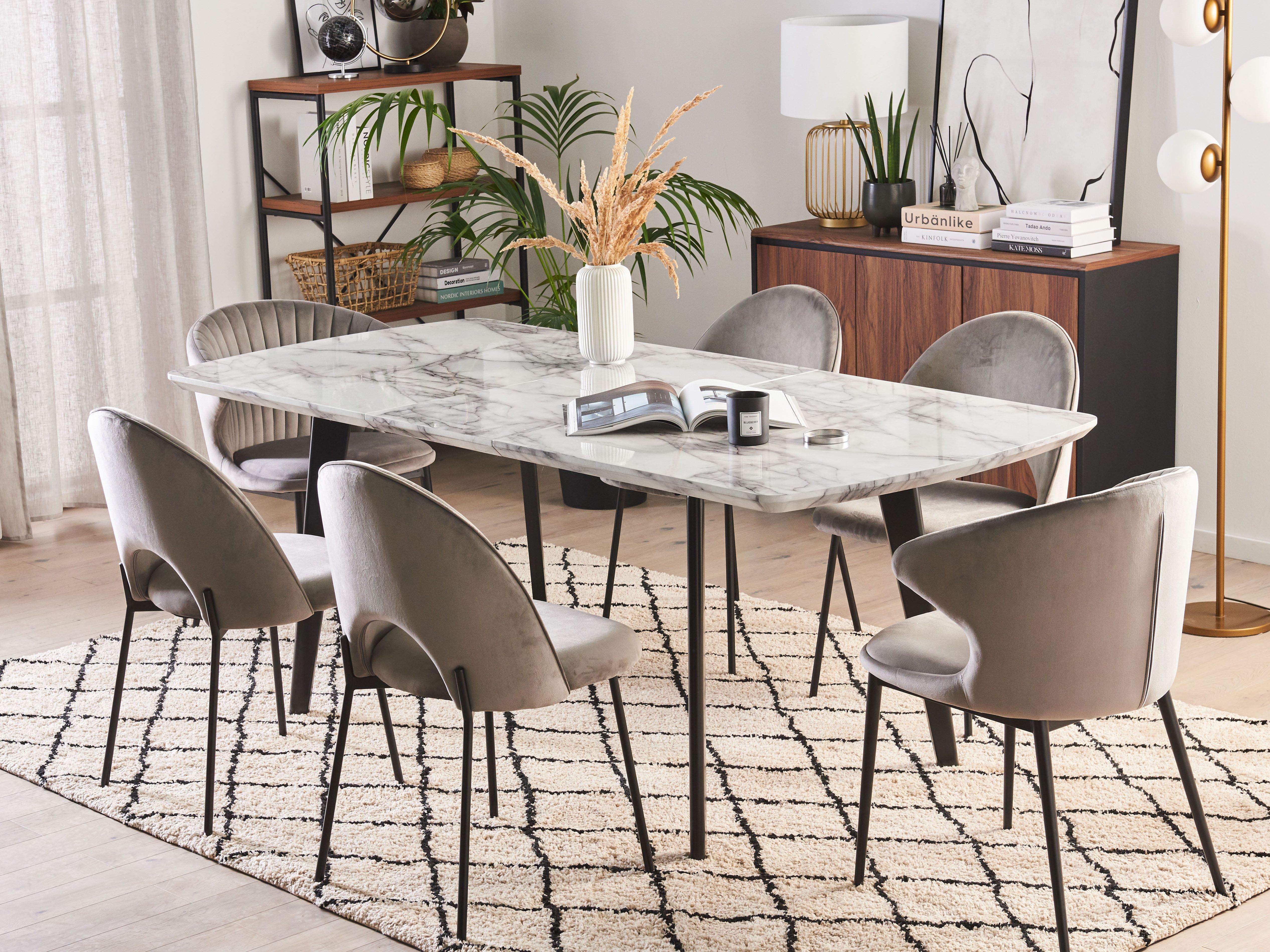 Extending Dining Table MOSBY Grey Marble 160/200 cm 90 cm