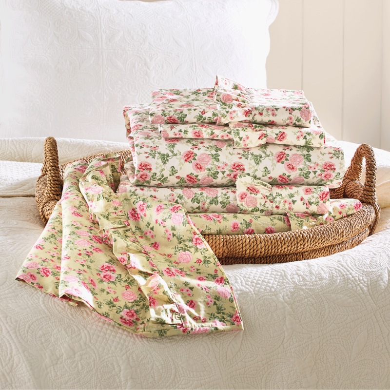 Cottage Blooms Cotton Ruffled Sheet Set - MIDNIGHT VELVET CATALOG