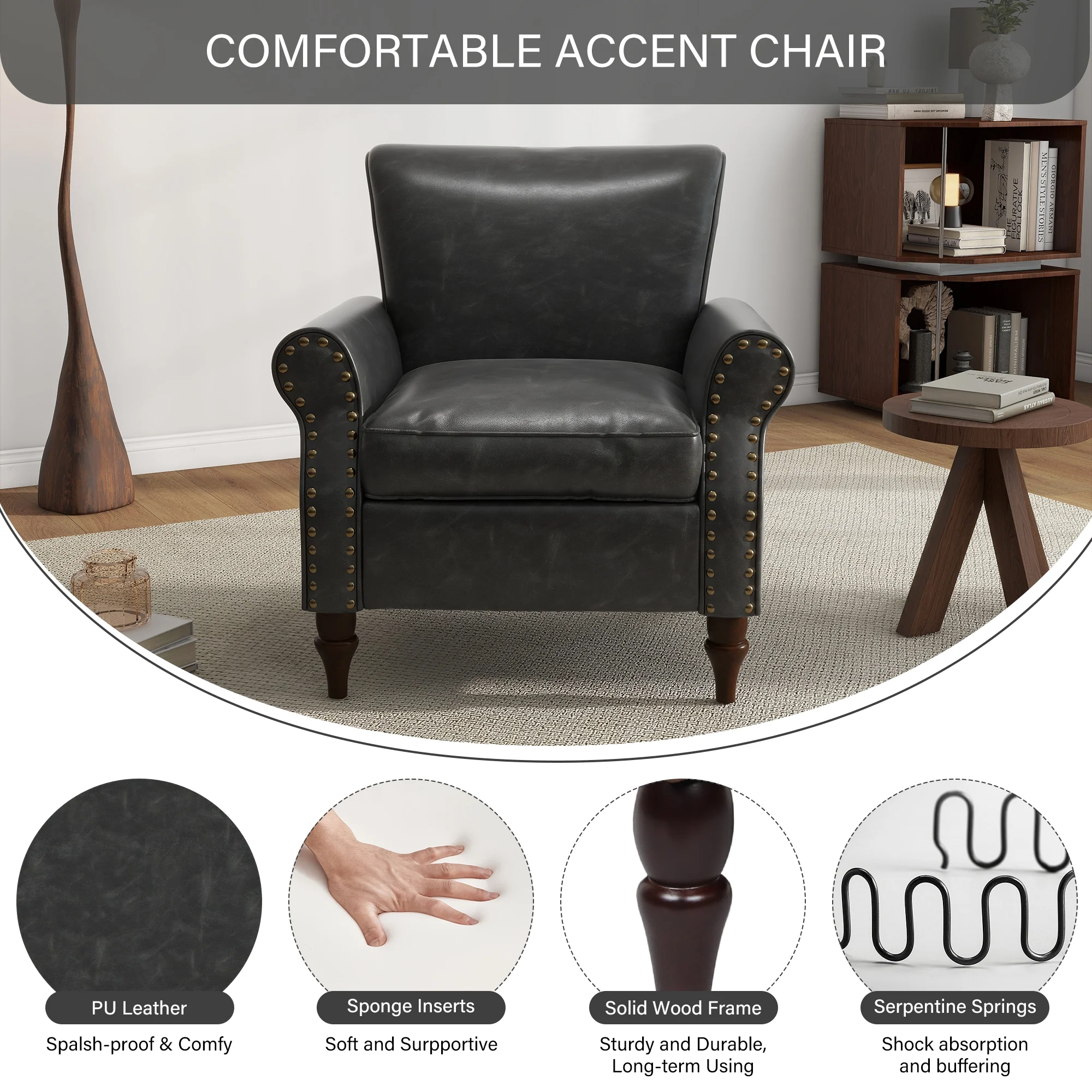 DREAMSIDEA Accent Chairs Upholstered Pattern Morden Armchair Comfy Linen Fabric Single Sofa for Living Room, Pattern White - Image 15