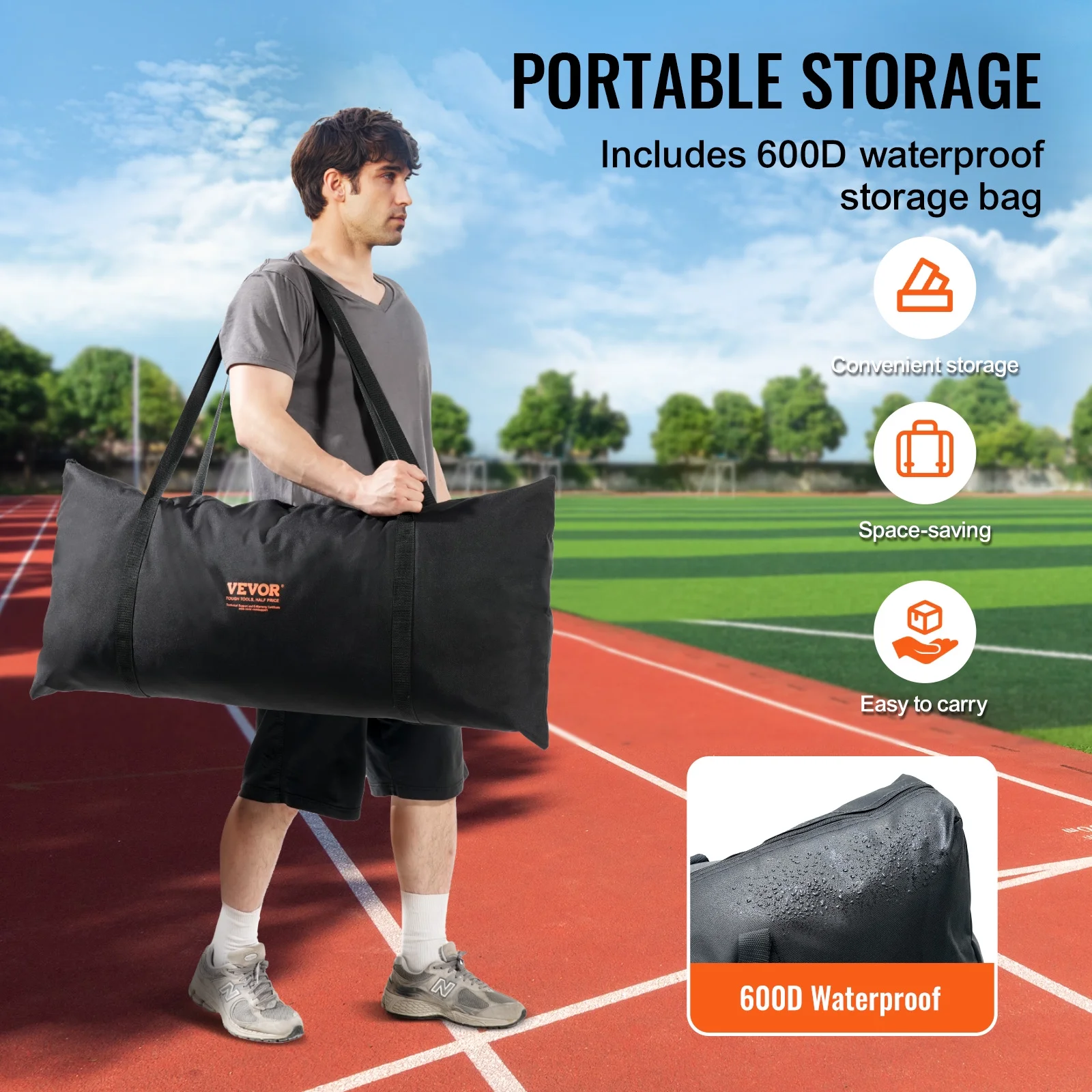 VEVOR Barricade Backstop Net, 20x10 ft Ball Sports Barrier Netting, Portable Practice Equipment with Carry Bag, Protection Screen for Baseball Softball Lacrosse Soccer Hockey Training, for Backyard - Image 5