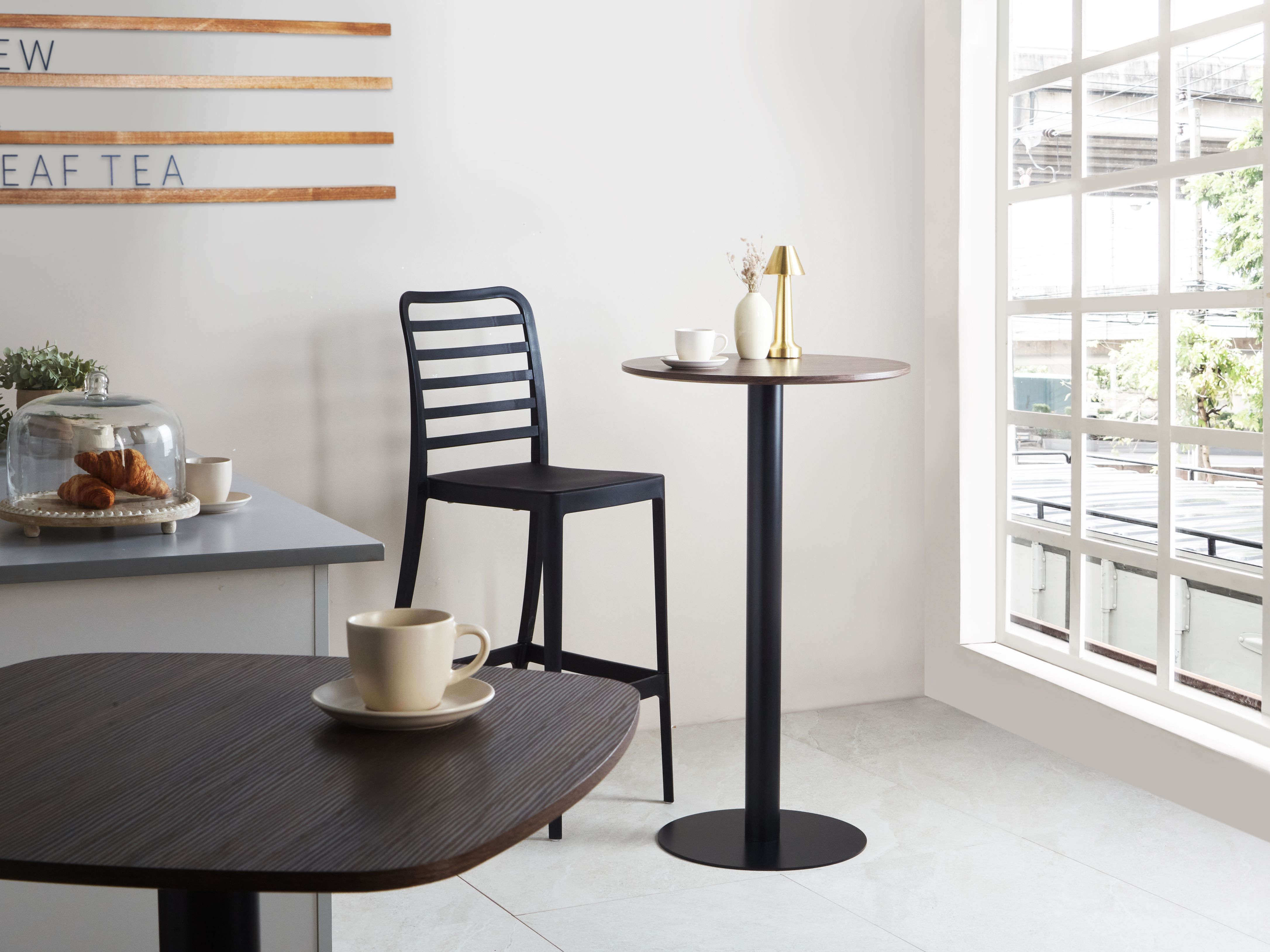 Bar Table MORELLA Black/ Dark Brown 60 cm 60 cm