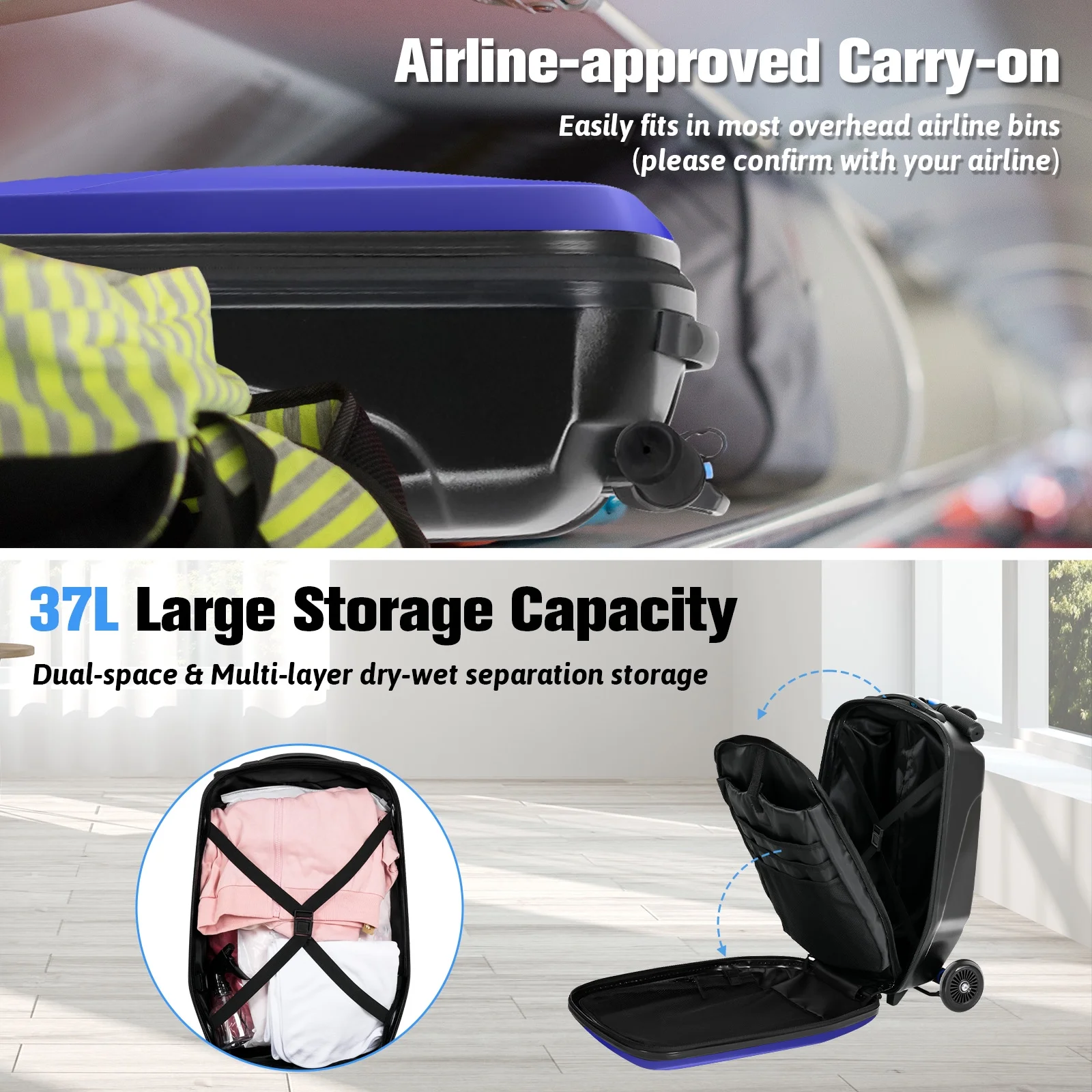 Advwin Scooter Luggage for Kids & Adults, Hardside Ride on Suitcase for Kids Ages 4-15 Multifunctional Lightweight Foldable Carry on Luggage with Wheels Ride on for Children Teenagers, Pink - Image 44