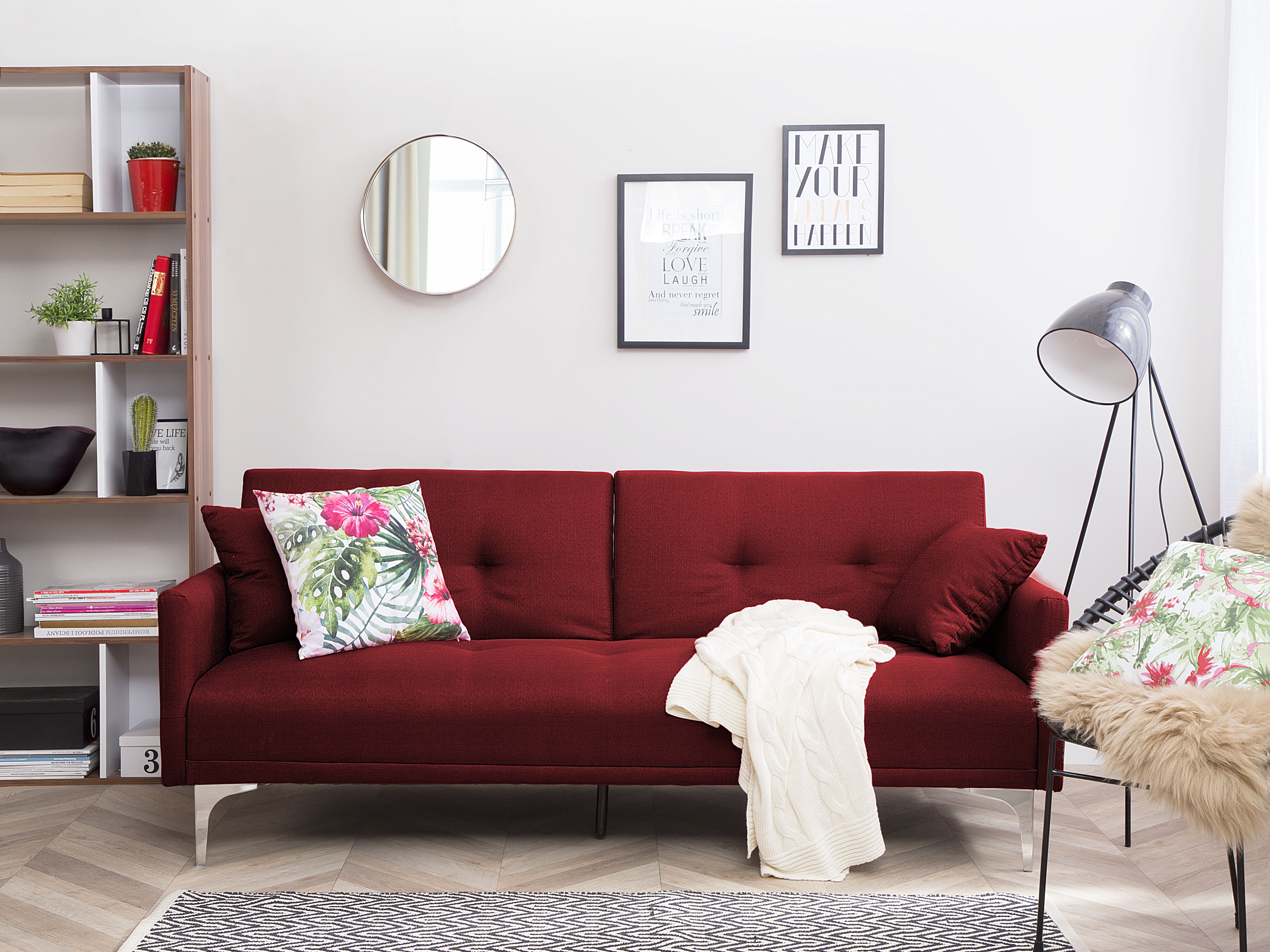 Sofa Bed 3 Seater LUCAN Fabric Dark Red
