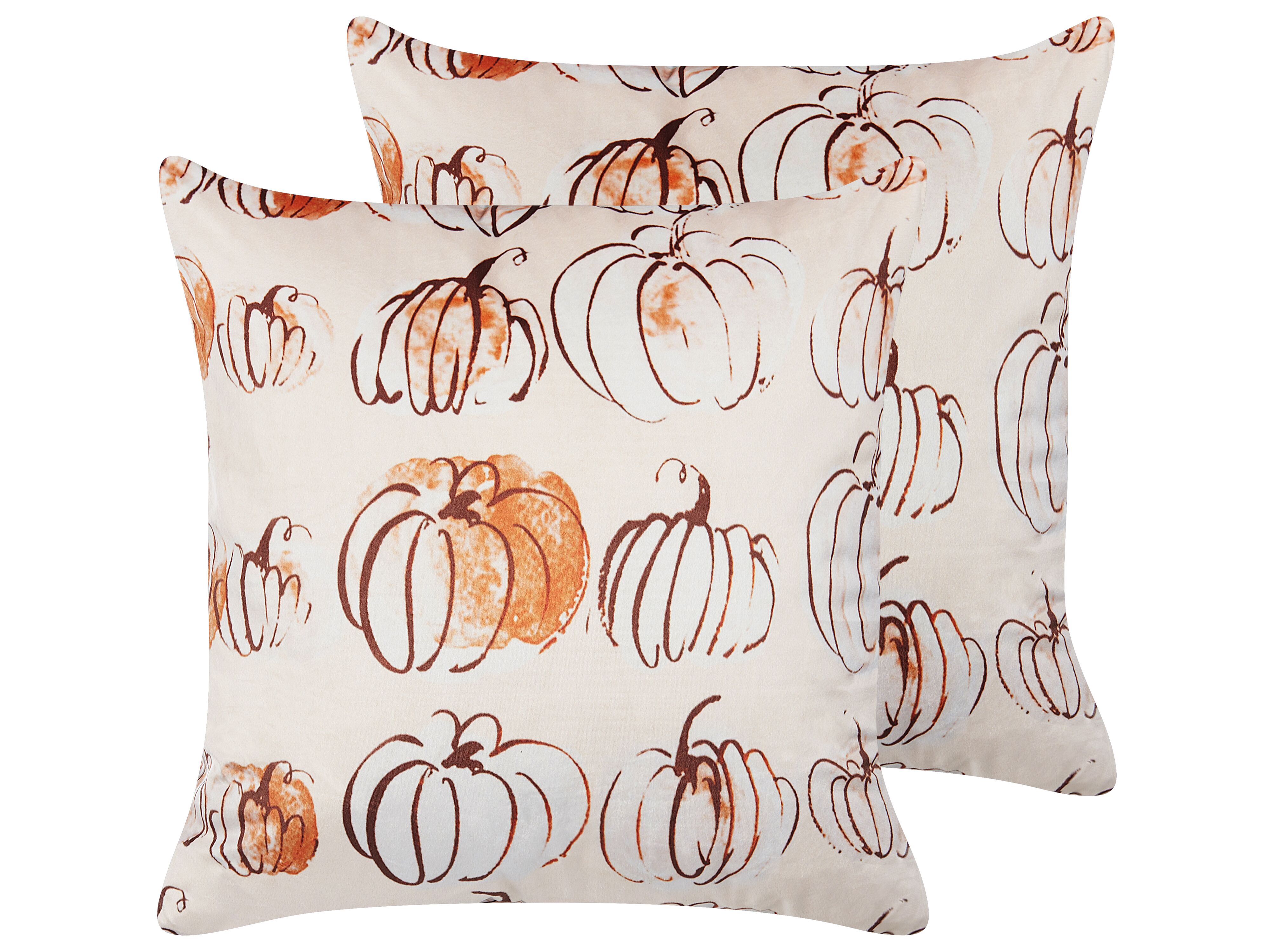 Set of 2 Decorative Cushions CUCURBITA Velvet 45 x 45 cm Beige Plant Pattern