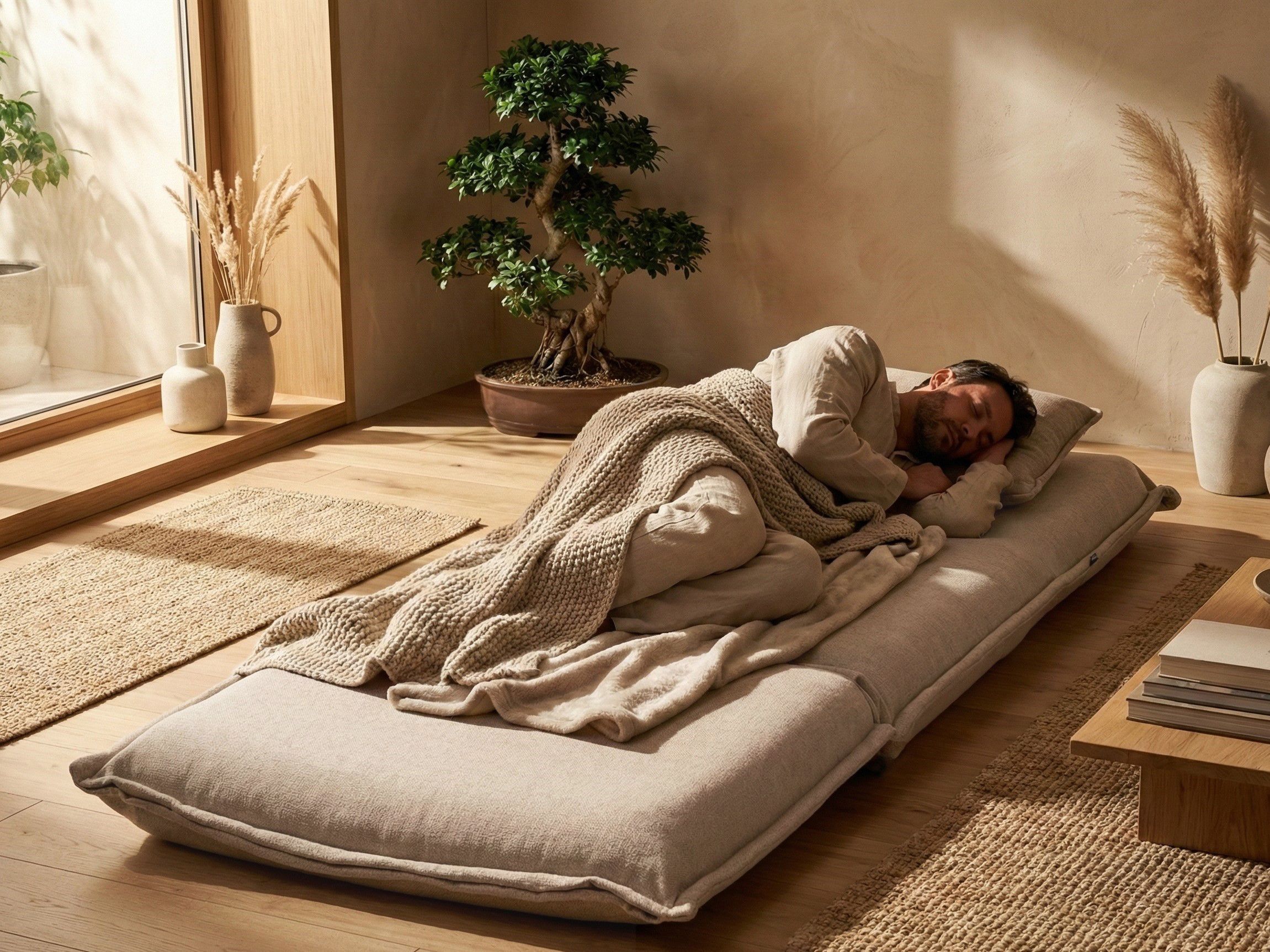Single Sofa Bed DELLEN Fabric Beige