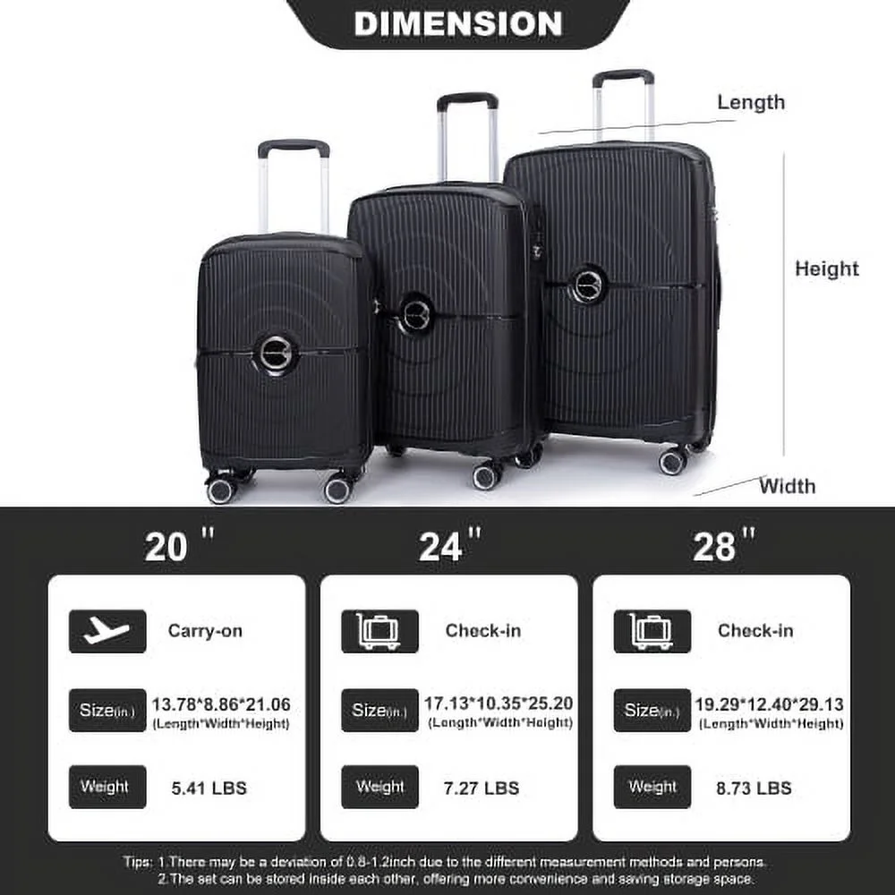 3 Piece Luggage Set Expandable Suitcases Set with Spinner Wheels & TSA Locks, Black
