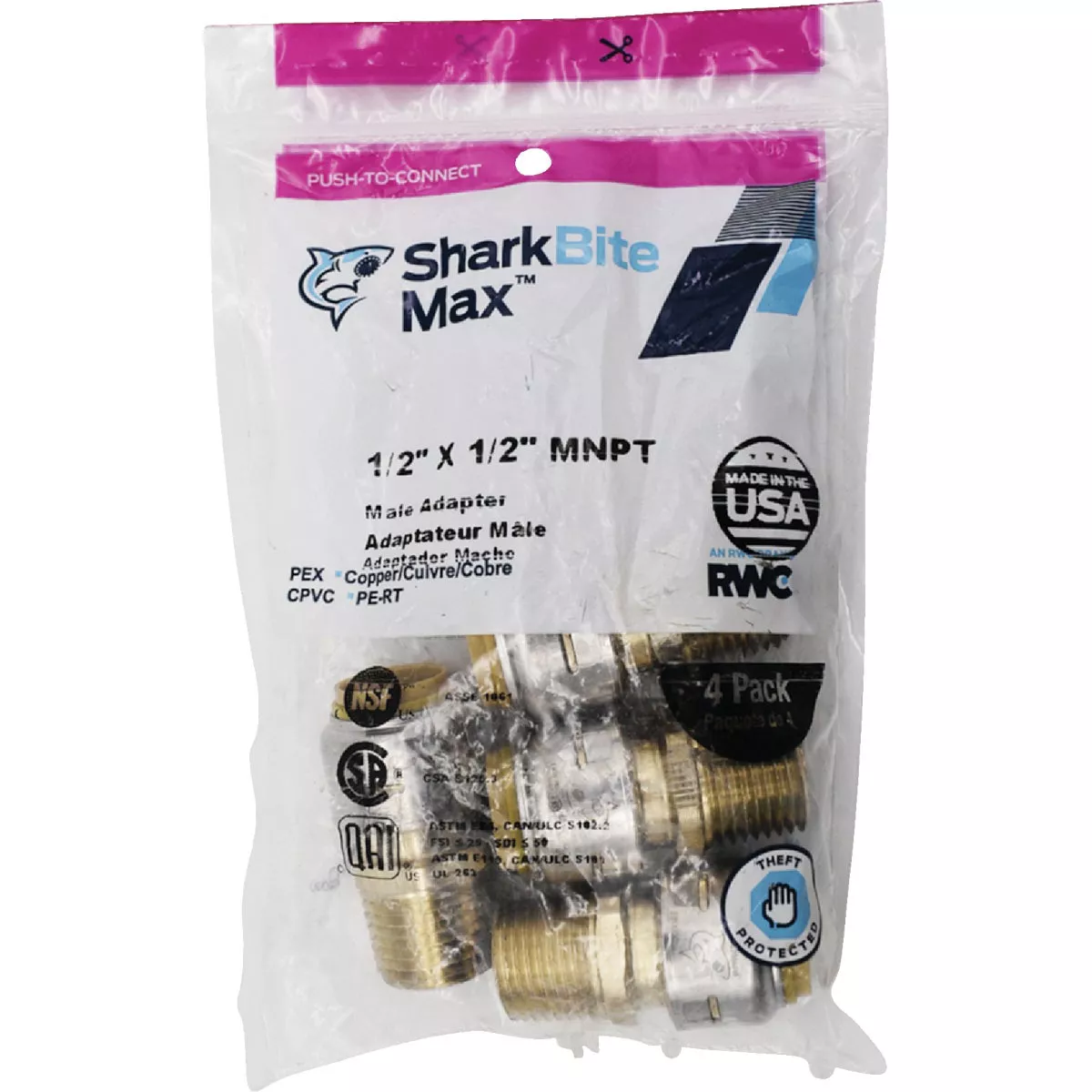 SharkBite 1/2 In. x 1/2 In. MNPT Straight Brass Push-to-Connect Male Adapter (4-Pack)