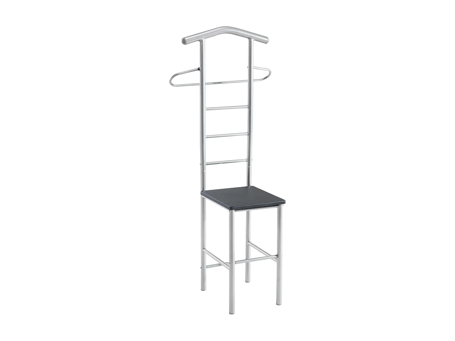 Lot de 2 valets de chambre JIVO chevalets de nuit portants pour vêtements, structure en métal argenté avec tablette en MDF noir mat