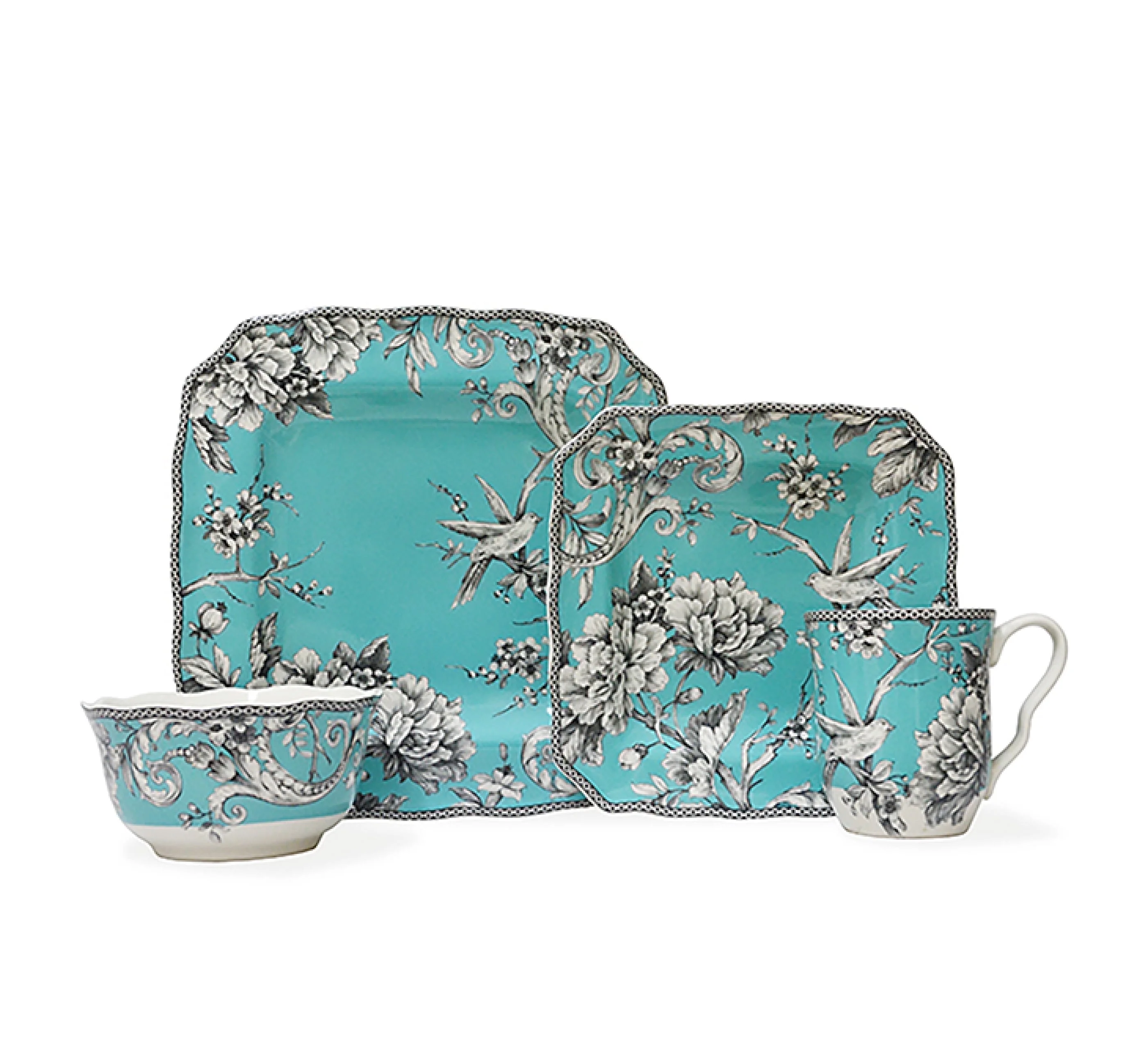 222 Fifth Adelaide Round 16-Piece Porcelain Dinnerware Set, Black Toile - Image 37