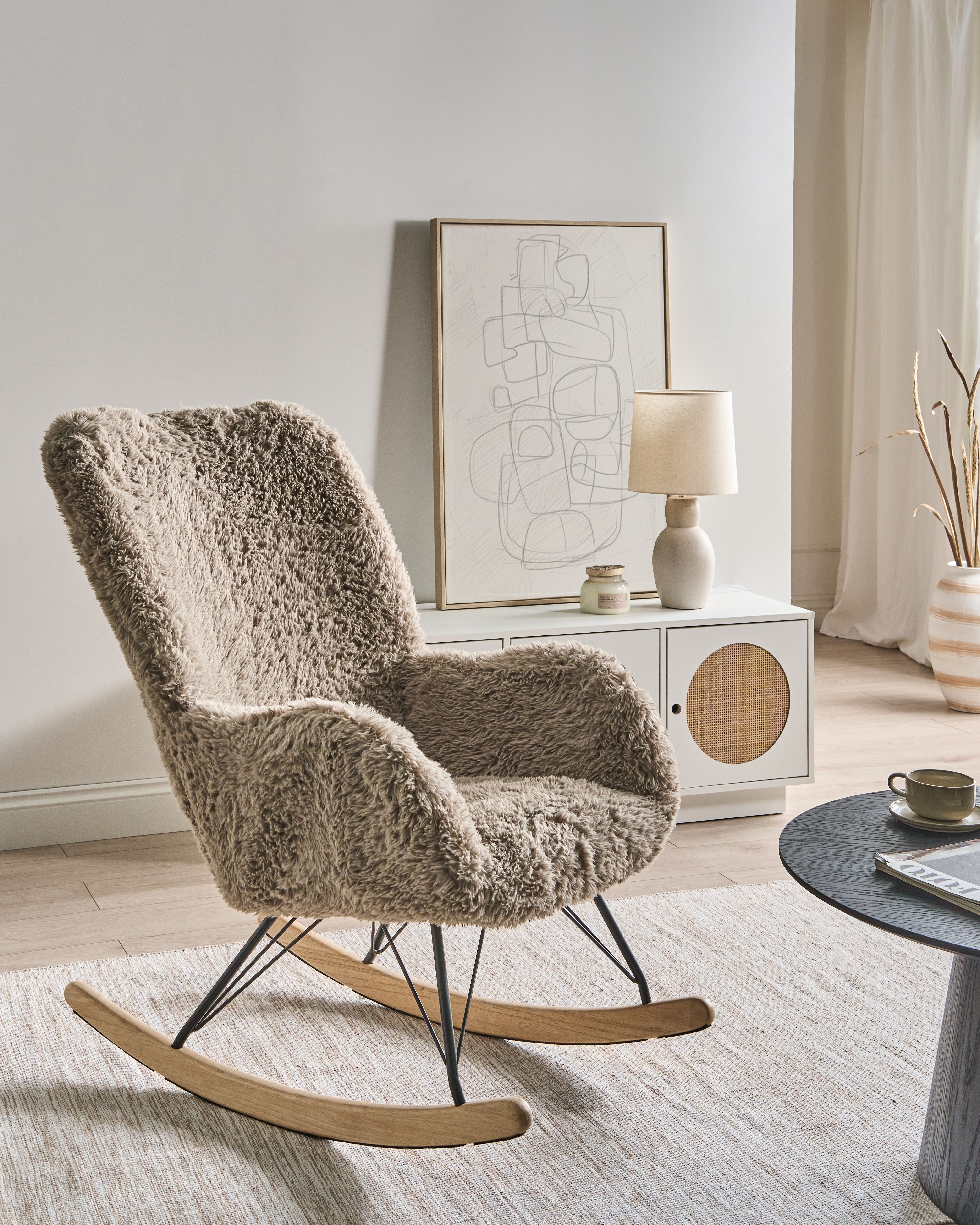 Rocking Chair AKRA Faux Fur Taupe