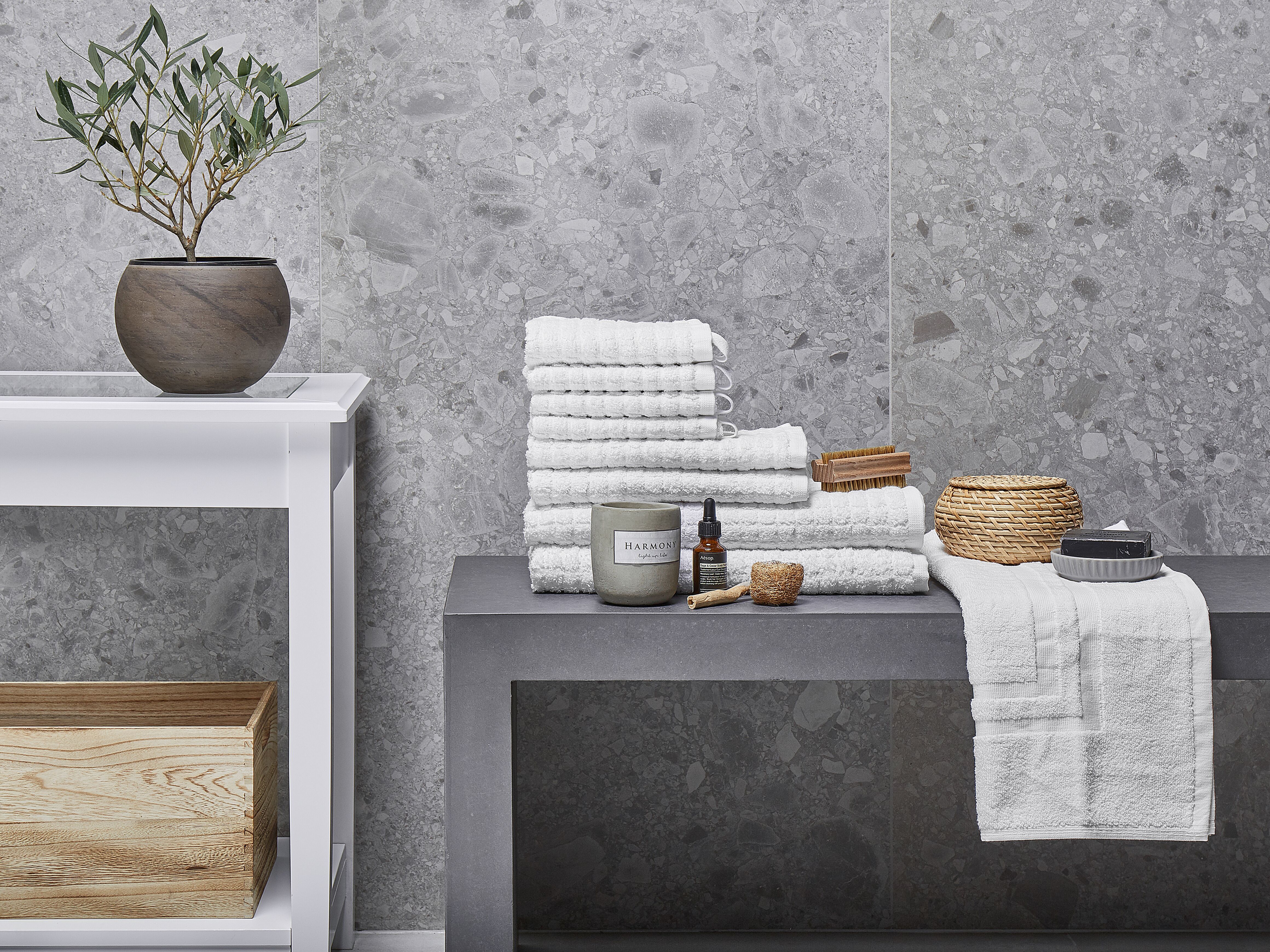 Set of 9 Towels ATAI Cotton White