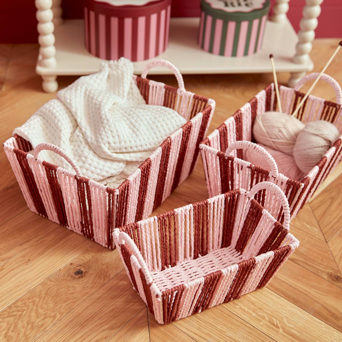 Set of 3 crates "Cherie" Garnet red, 37x18 cm