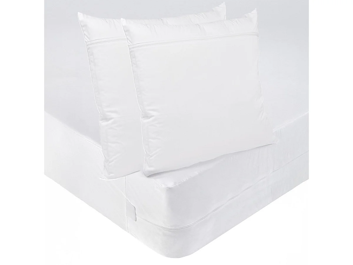 Pack Protège-matelas 140x190cm + 2 Protège oreillers 63x63cm Anti-punaises de lit - 2 personnes - Housse intégrale imperméable