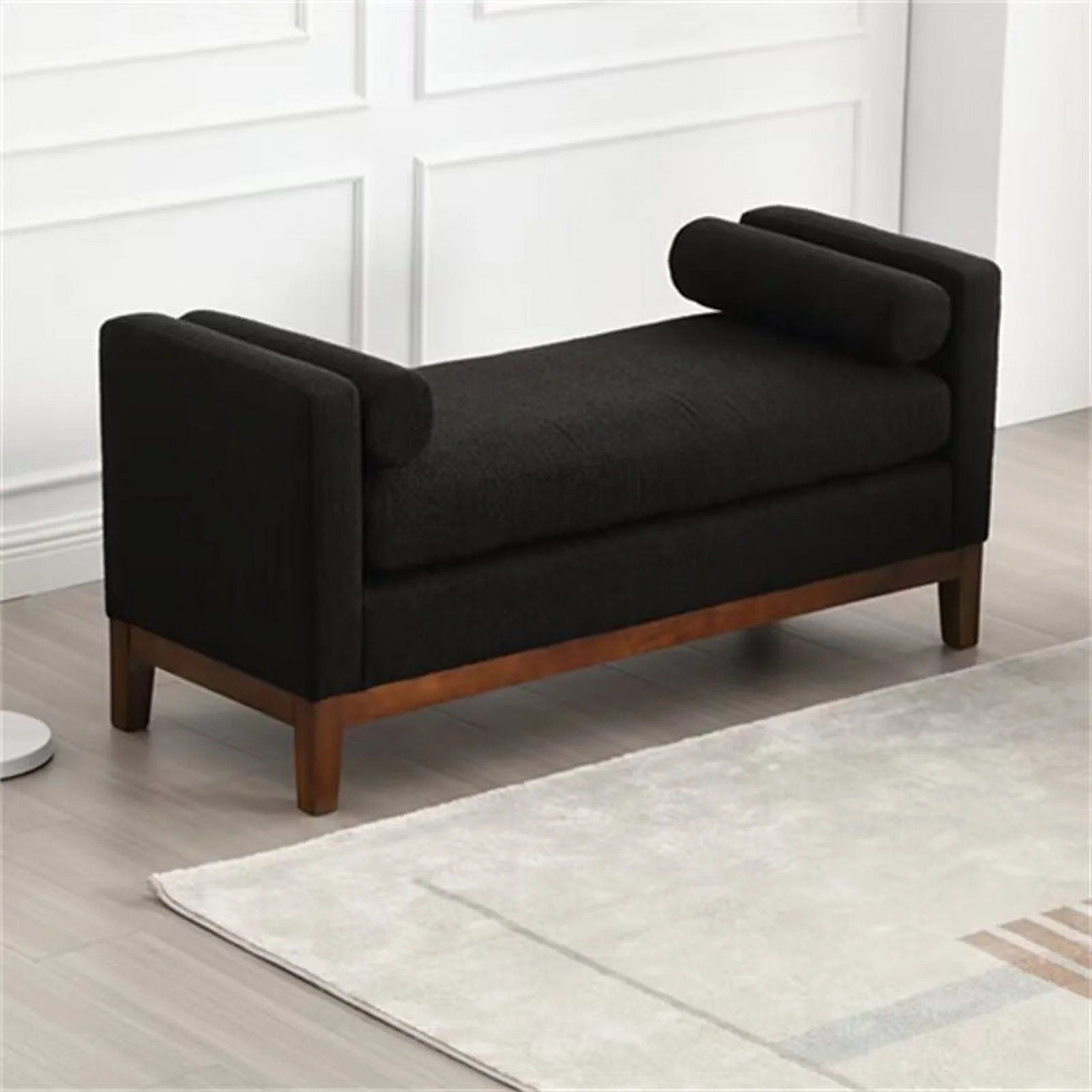 End of Bed Bench, 53.5" Boucle Fabric Upholstered Entryway Bench with Wood Legs & Bolster Pillows, Rolled Arm Cushioned Ottoman Foot Rest Long Stool Window Extra Seating for Bedroom, Ivory - Image 17