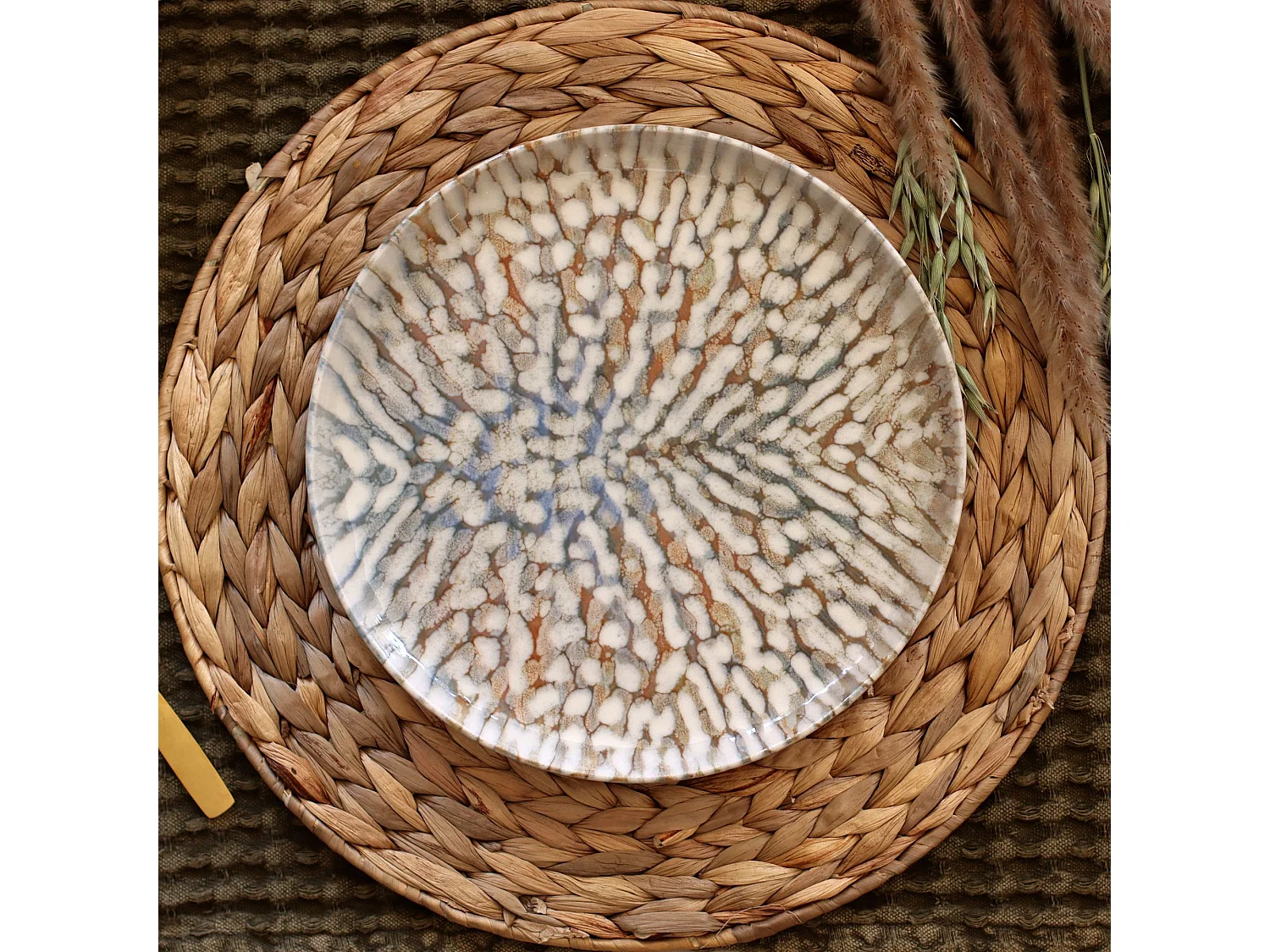 Novastyl - Lot 6 Assiettes Plates Ambre 26cm En Grès Marron Et Beige