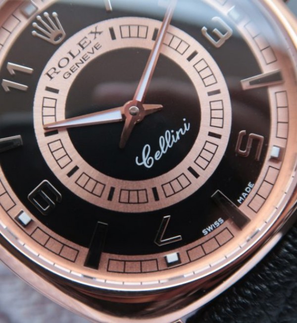Replica Rolex Cellini Danaos 4243 RG Black/White Dial Black Leather Strap A2824 - Elite Watch Atelier