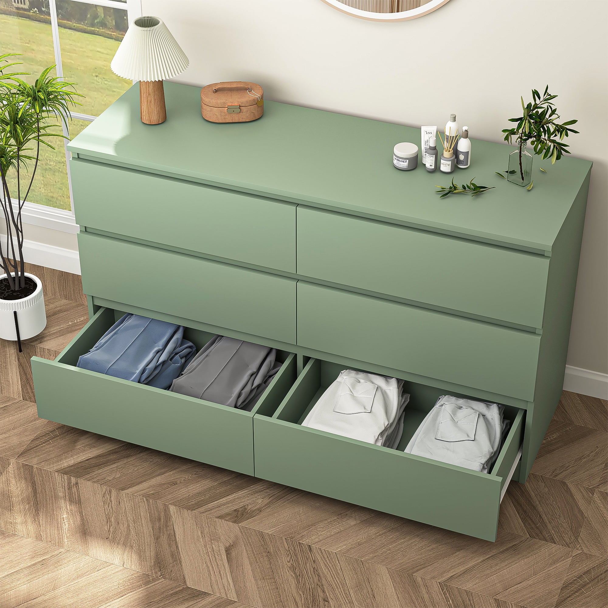 Kadyn White Chest of Drawer, 6 Double Drawer Dresser for Bedroom, Modern Storage Cabinet for Living Room, Dresser - Image 106