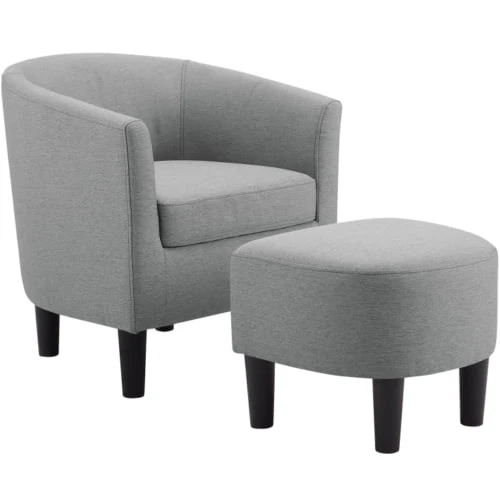 Dazone Swivel Armchair & Ottoman Set, Modern Accent Upholstered Single Sofa Chair With Footstool, 360°Rotating Armchair and Footrest Set, Club Tub Chair for Living Room Bedroom Reading Room,Gray - Image 12