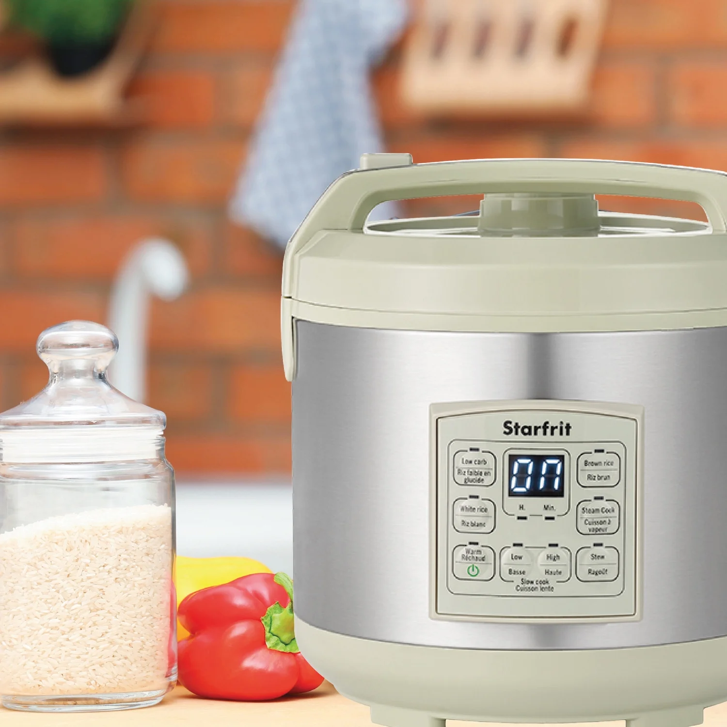 Starfrit 14-Cup Low-Carb Electric Rice Cooker, Green/Gray��with 7 Presets, 024737-001-0000