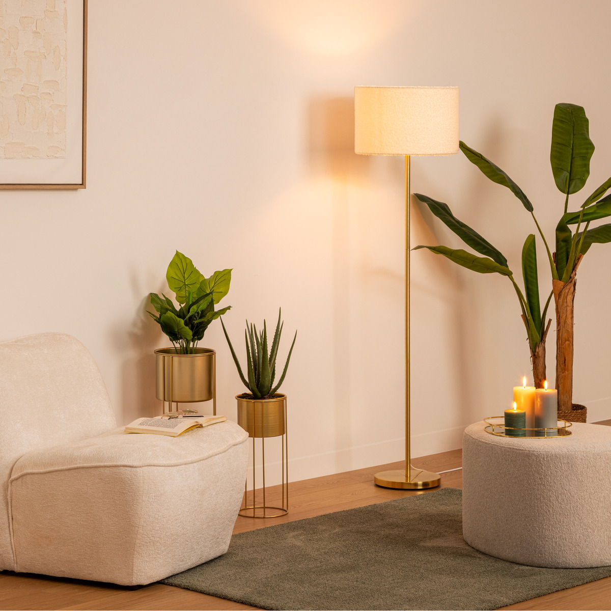 Upright floor lamp "Tina" Terry, gilded base, H.150 cm