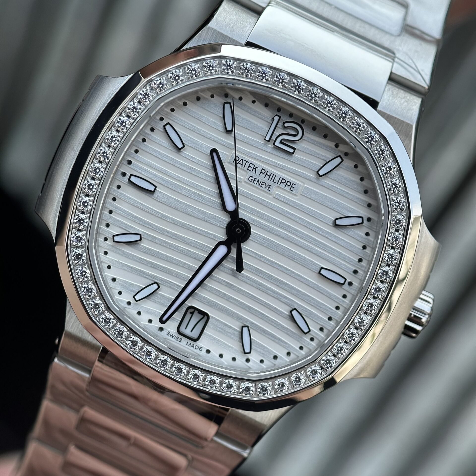 Patek Philippe Replica 11 Watch Nautilus 7118 White With Diamond Bezel Factory 3K 35.2mm - Elite Watch Atelier