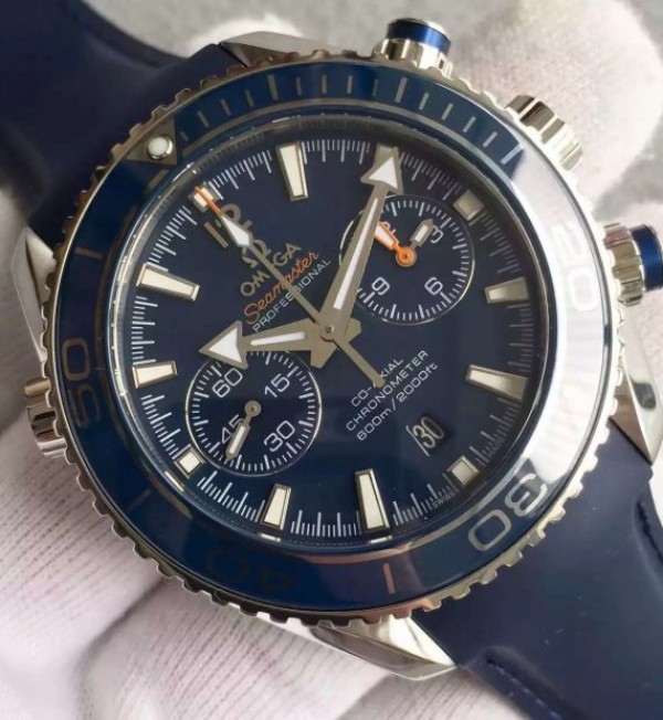 Replica Omega Seamaster Professional Chronograph Blue Bezel Blue Dial Rubber Strap A9900 - Elite Watch Atelier
