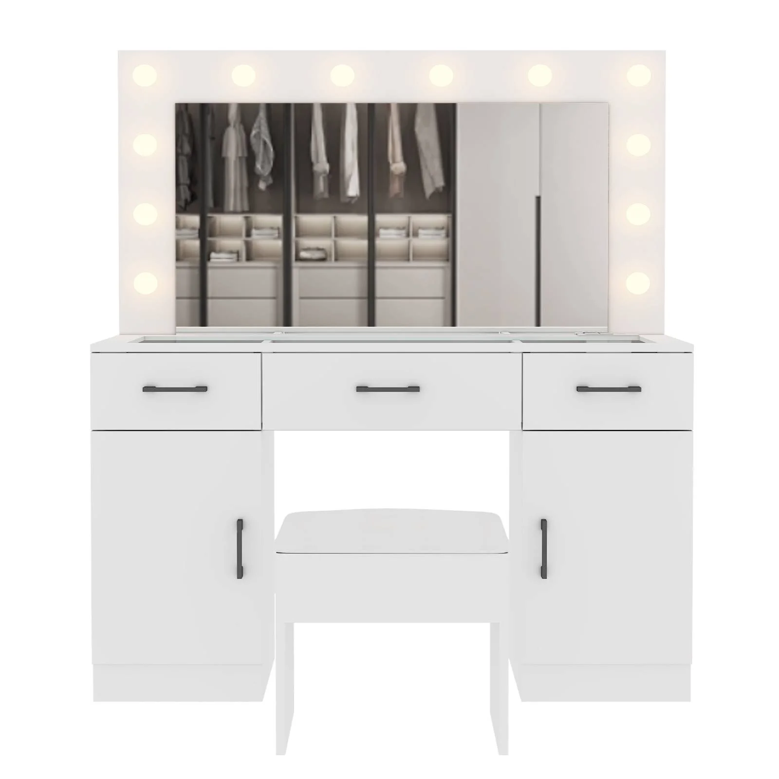 Ktaxon Large Makeup Vanity, Vanity Table Set w/ Visible Glass Top w/ Charging Station, White - Image 84