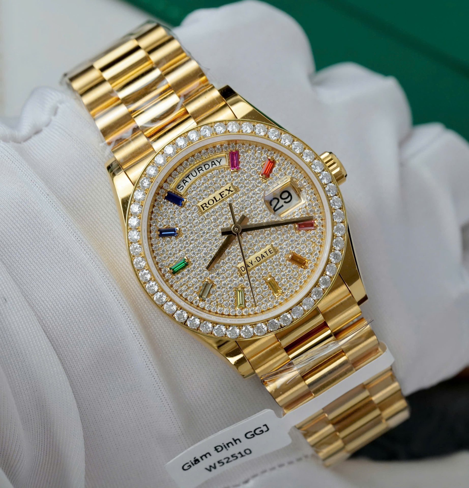 Rolex Day-Date Copies Watches Custom 18K Gold Wrapped + Moissanite Diamonds GM Factory 36mm - Top club