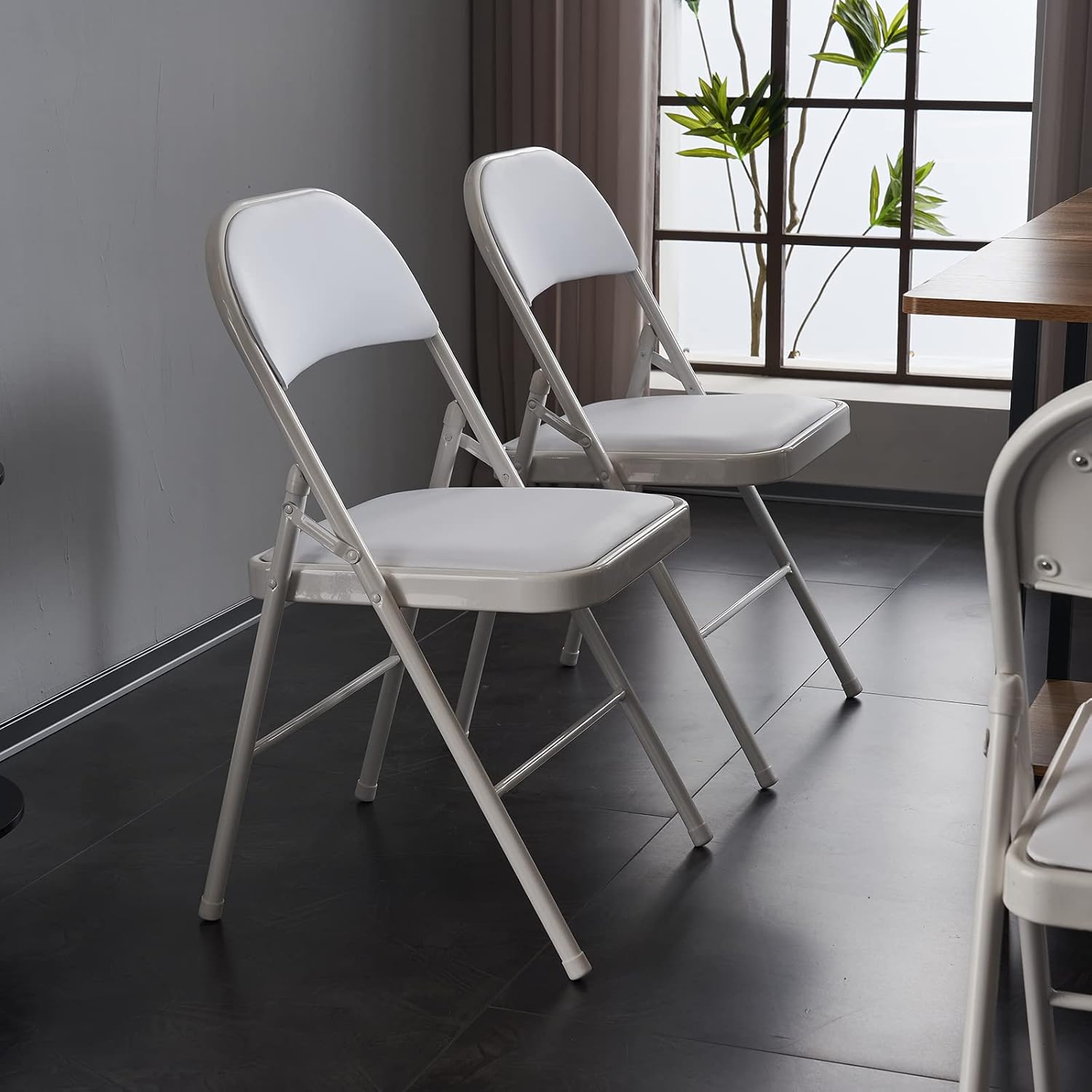 Karl home 6 Pack White Folding Chairs with Padded Seats for Outdoor & Indoor, Portable Stackable Commercial Seat with Steel Frame for Events Office Wedding Party, 330lbs Capacity