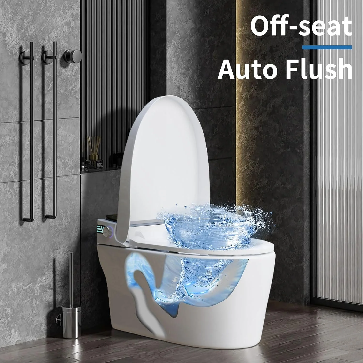 LALAHOO Smart Toilet with Bidet Built in, Auto Open & Close, Elongated Heated seat, Foot Sensor Flush, LED Display, Warm Water Wash, Dryer, Night Light, Black - Image 37