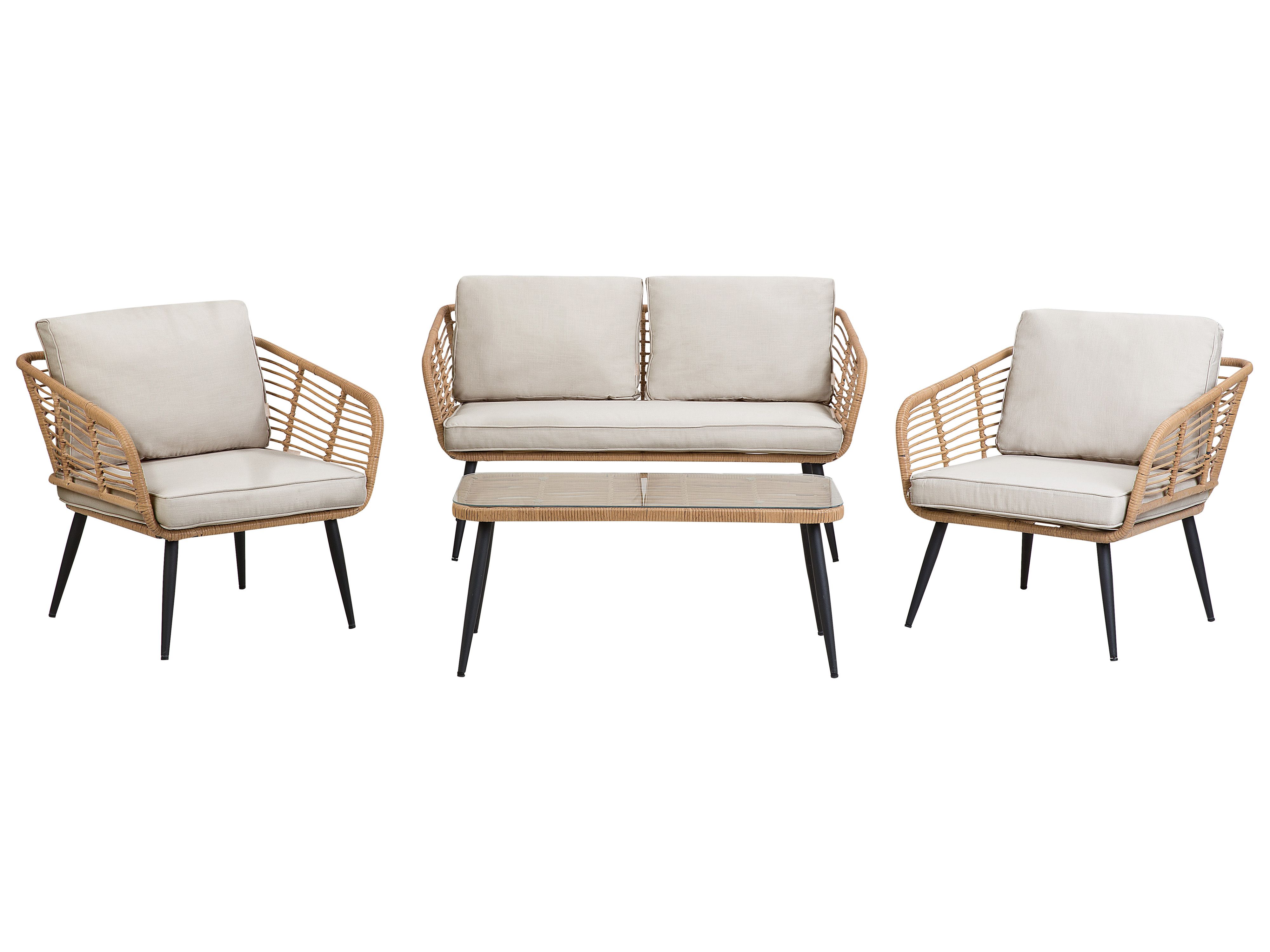 Garden Lounge Set with Table 4 Seater CORINTH II PE Rattan Natural