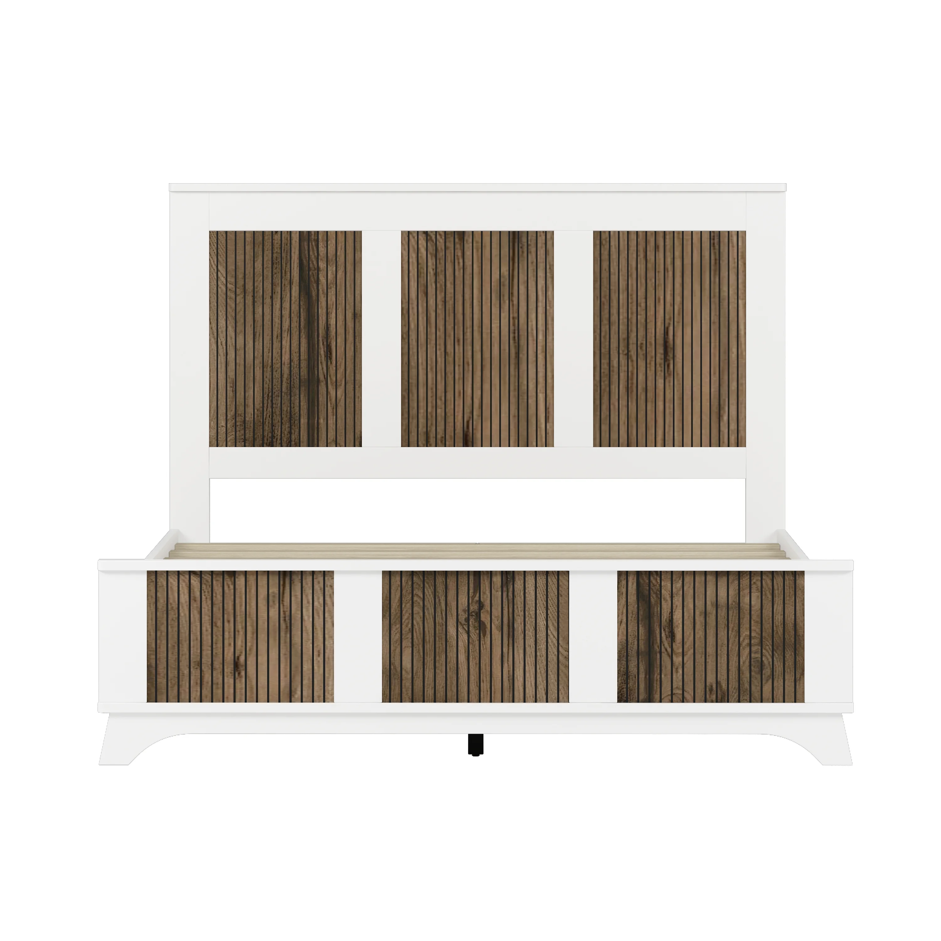 4-Pieces Bedroom Sets, Queen Size Farmhouse Platform Bed with Wooden Strip Stickers Decoration, Storage Nightstand and Dresser with Metal Handle, White - Image 3