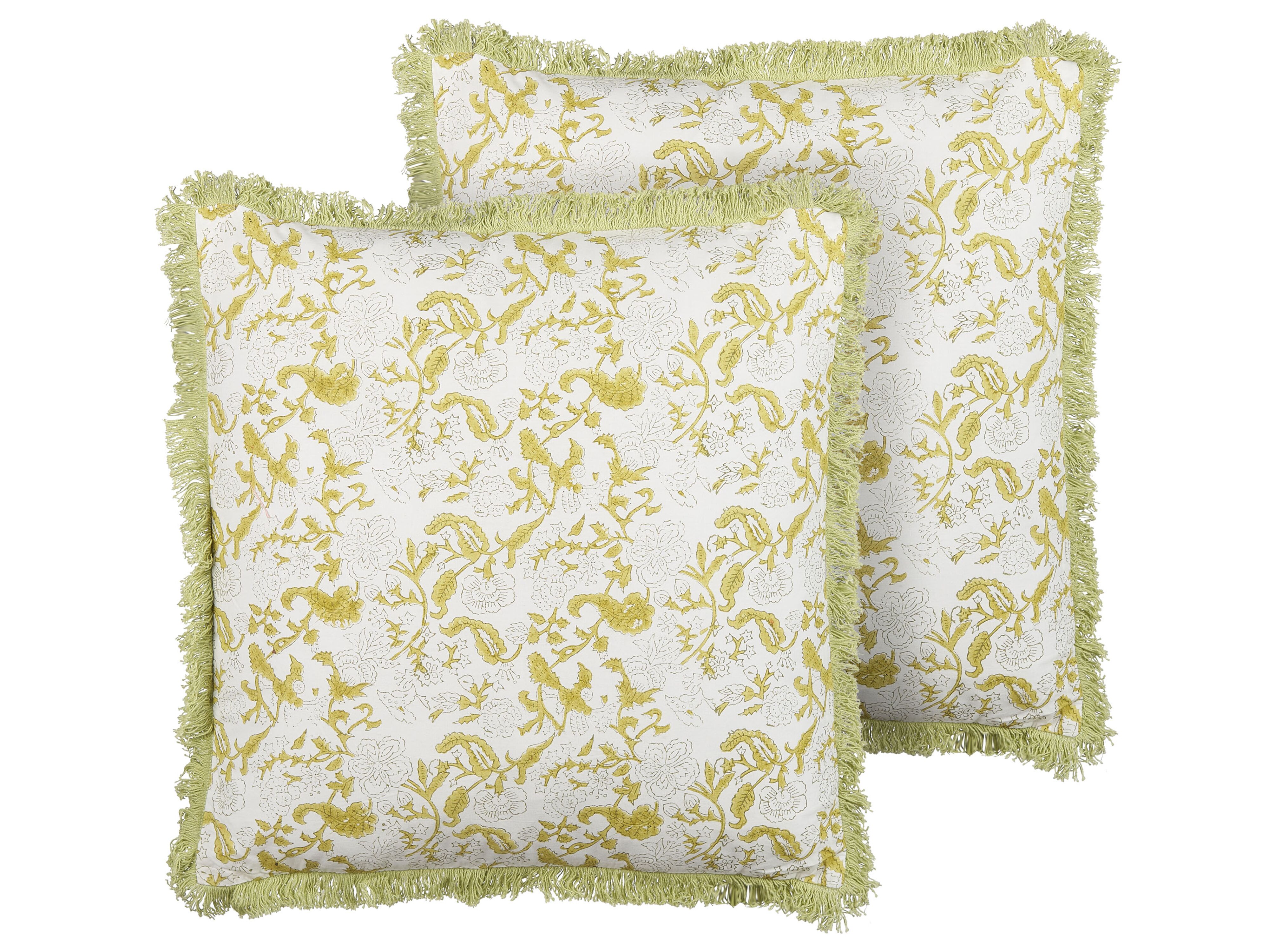 Set of 2 Decorative Cushions FILIX Cotton 45 x 45 cm Green Floral Pattern