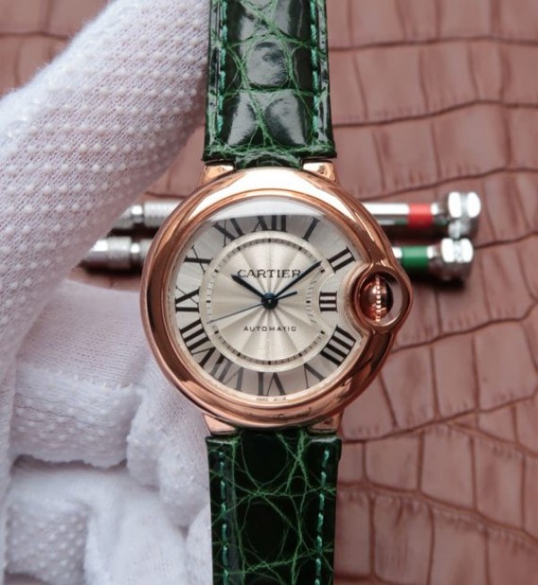Replica Cartier Ballon Bleu 33mm RG White Textured Dial Leather Strap - Top club
