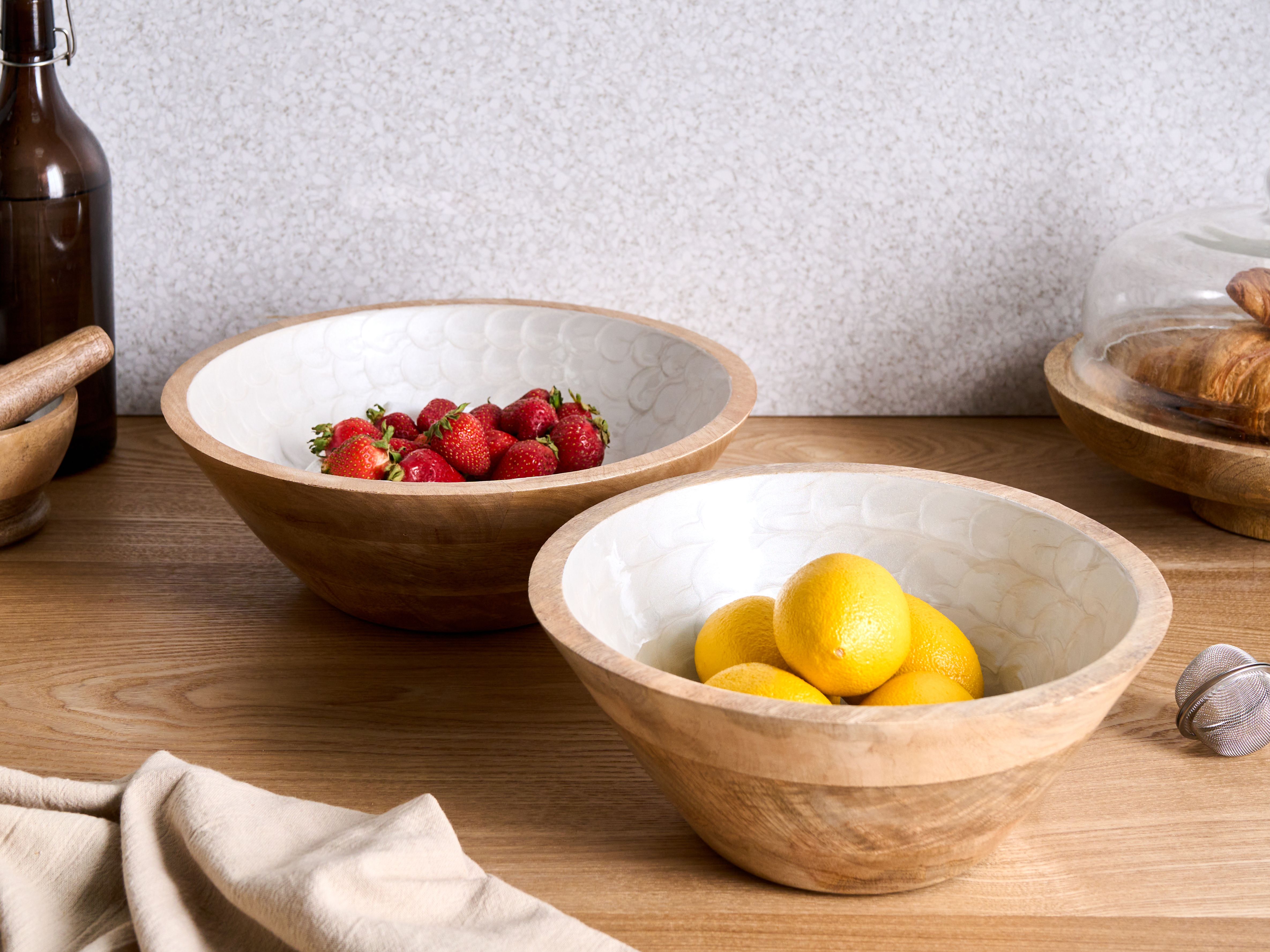 Set of 2 Bowls ARISH Mango Wood Brown/ White